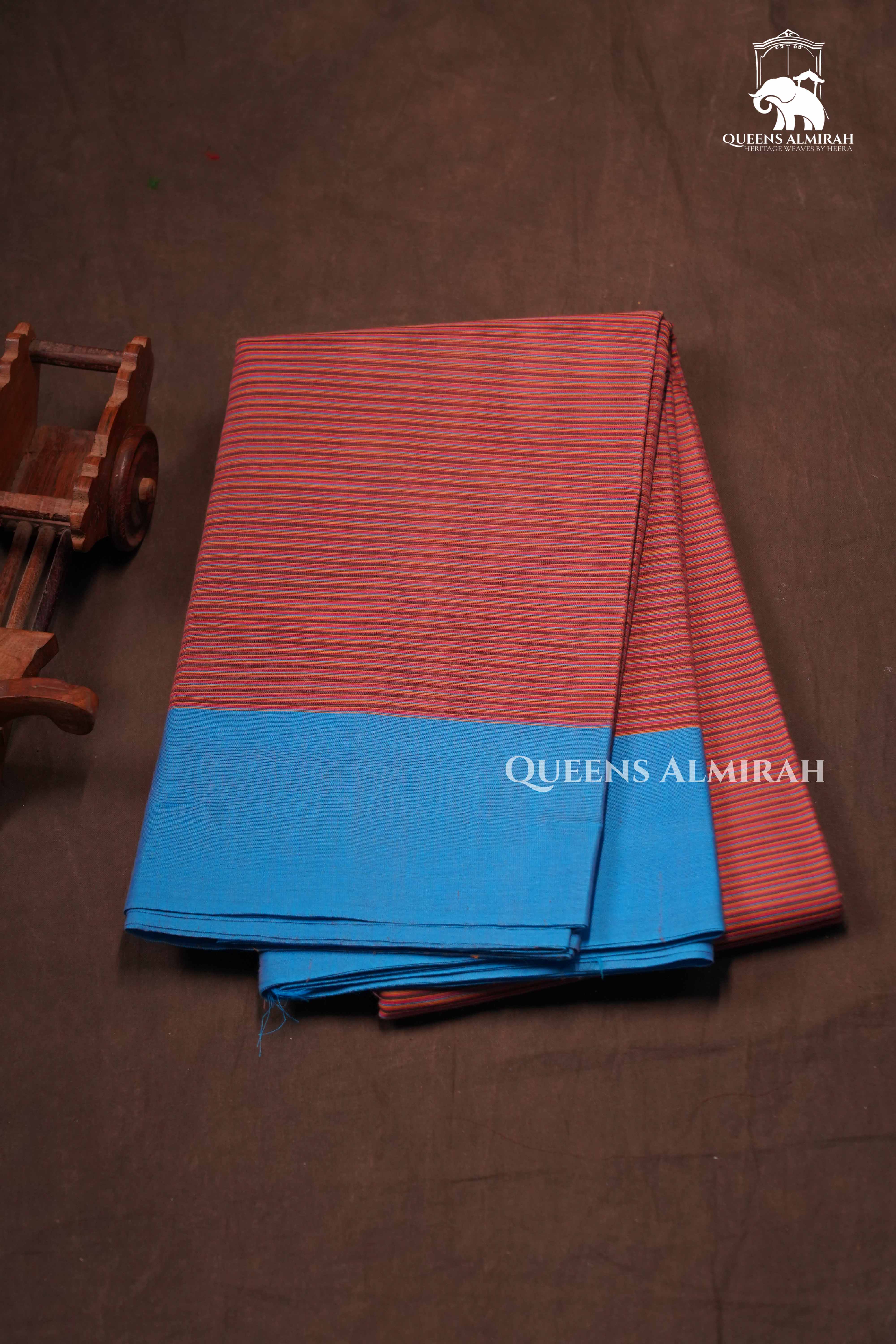 Brown With Blue Chettinad Cotton Saree