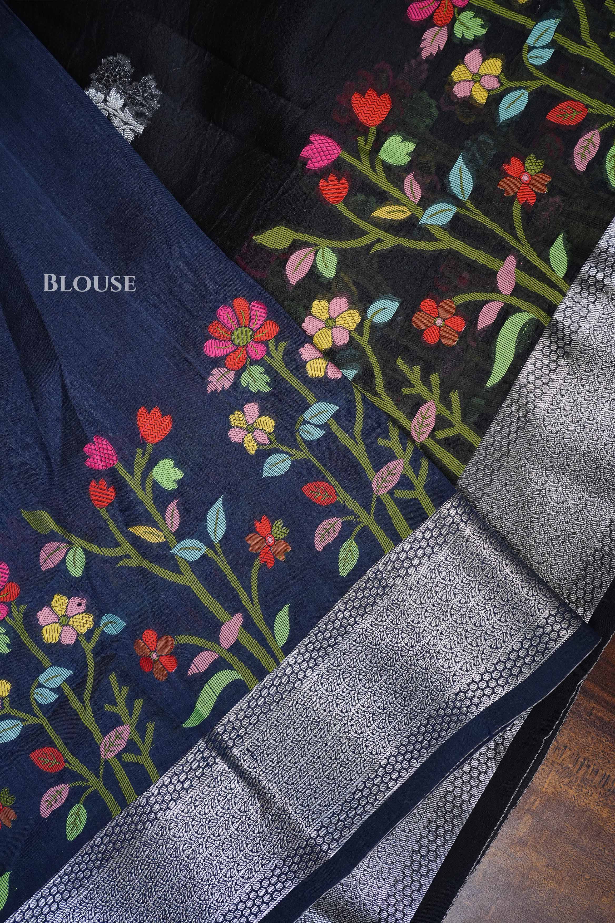 Black Jamdani Silk Organza Saree