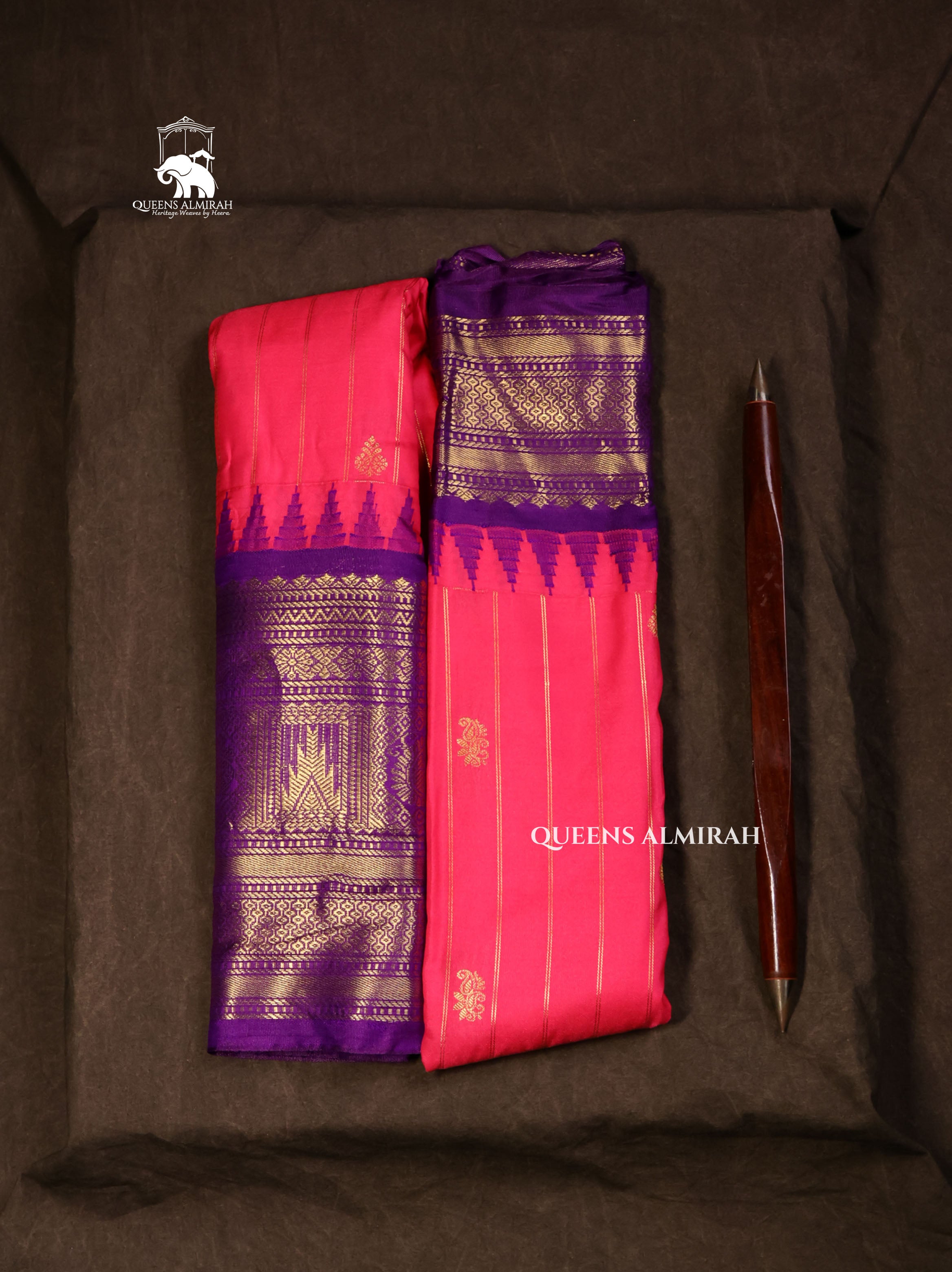 Pink With Purple Semi Gadwal Silk Saree