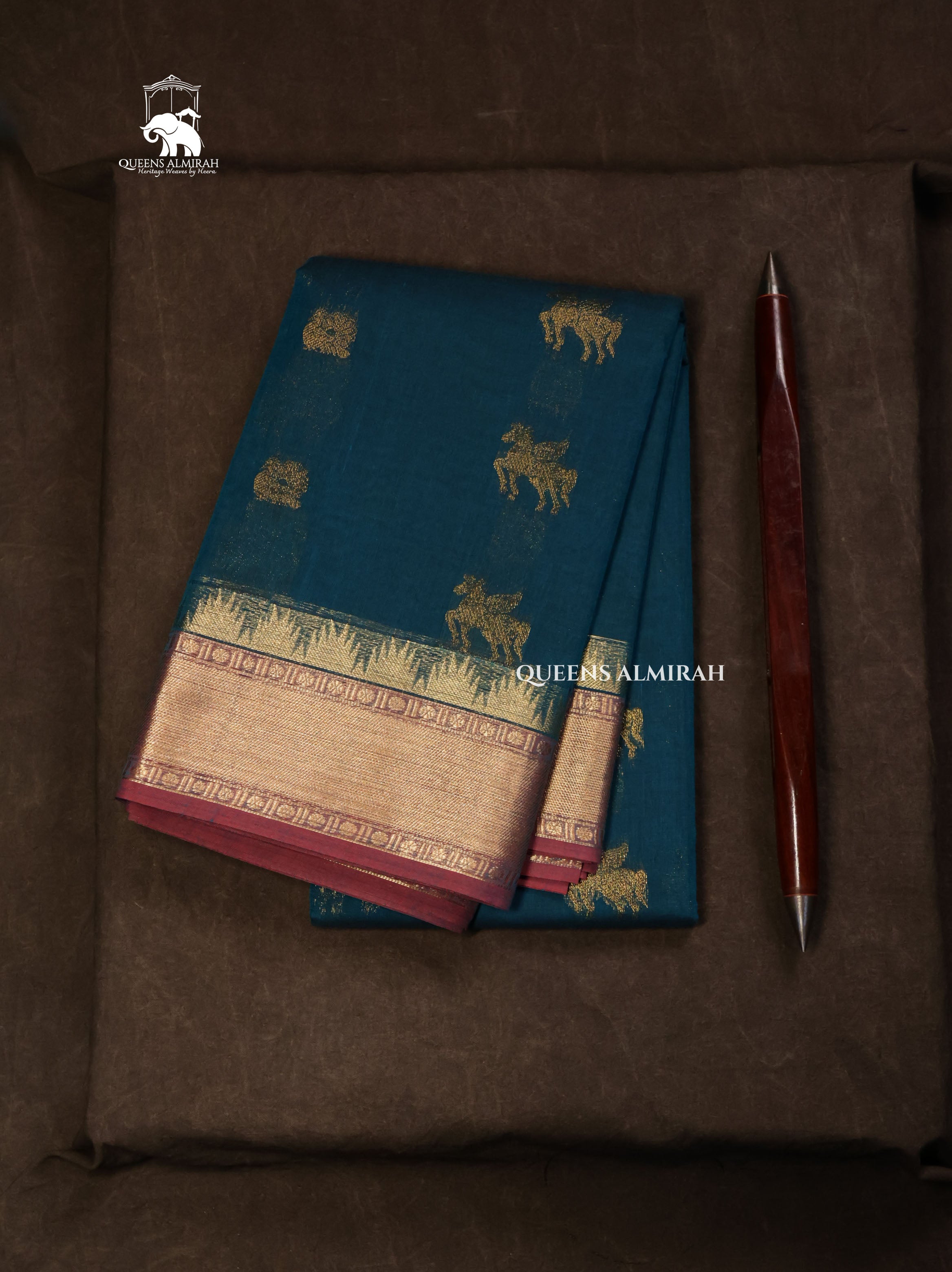 Peacock Blue Kanchi Cotton Saree