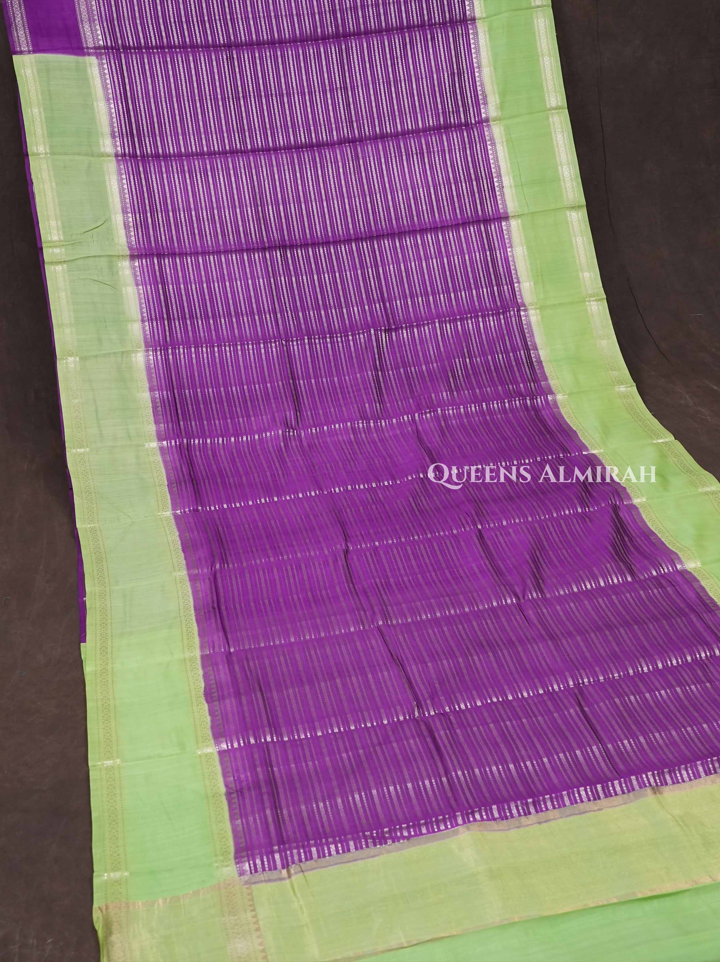 Purple With Green Chiniya Silk Saree
