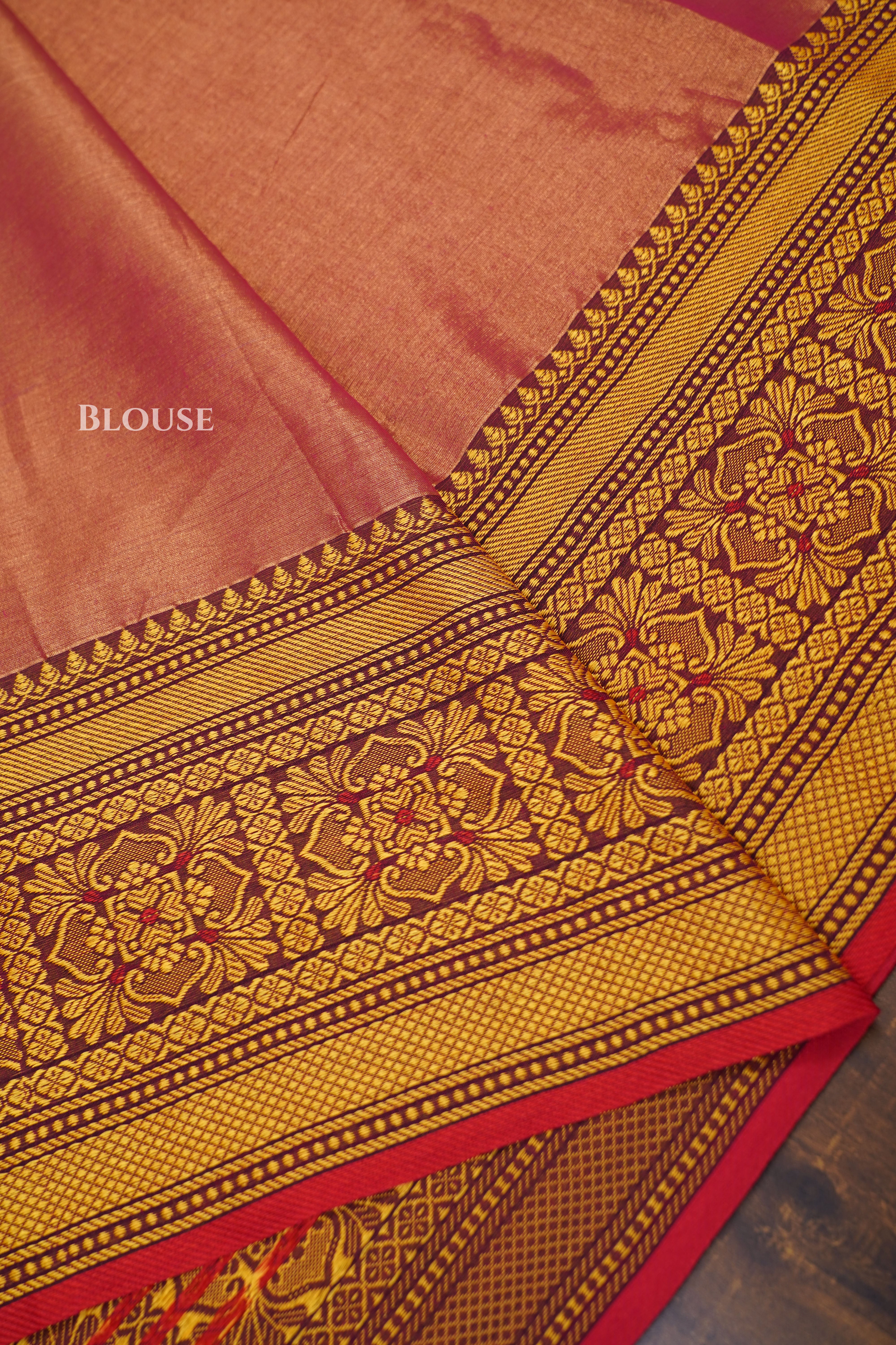 Orangish Pink Linen Tissue Saree With Narayanpet Border