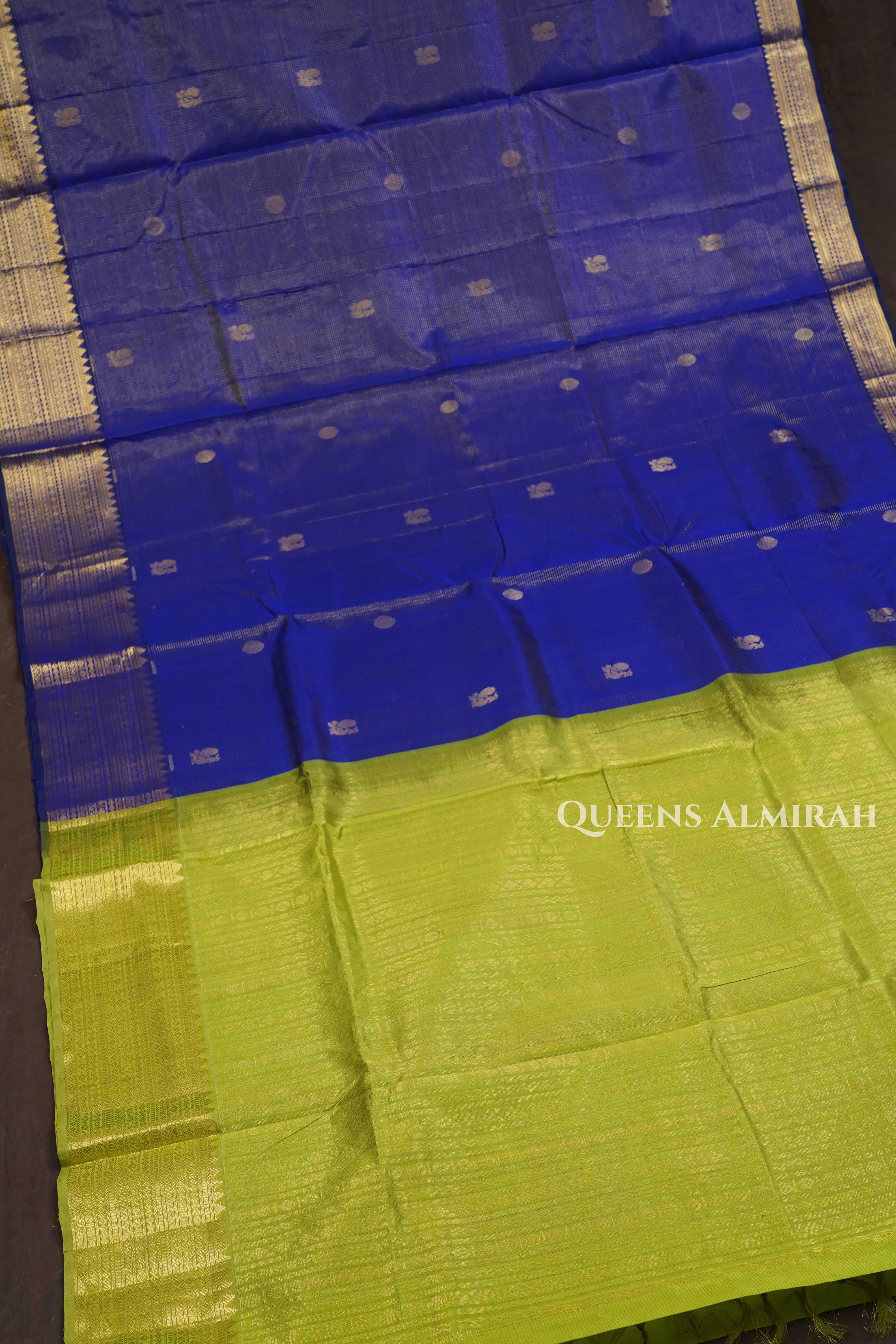 Indigo Blue With Palm Green Pure Silk Cotton Saree