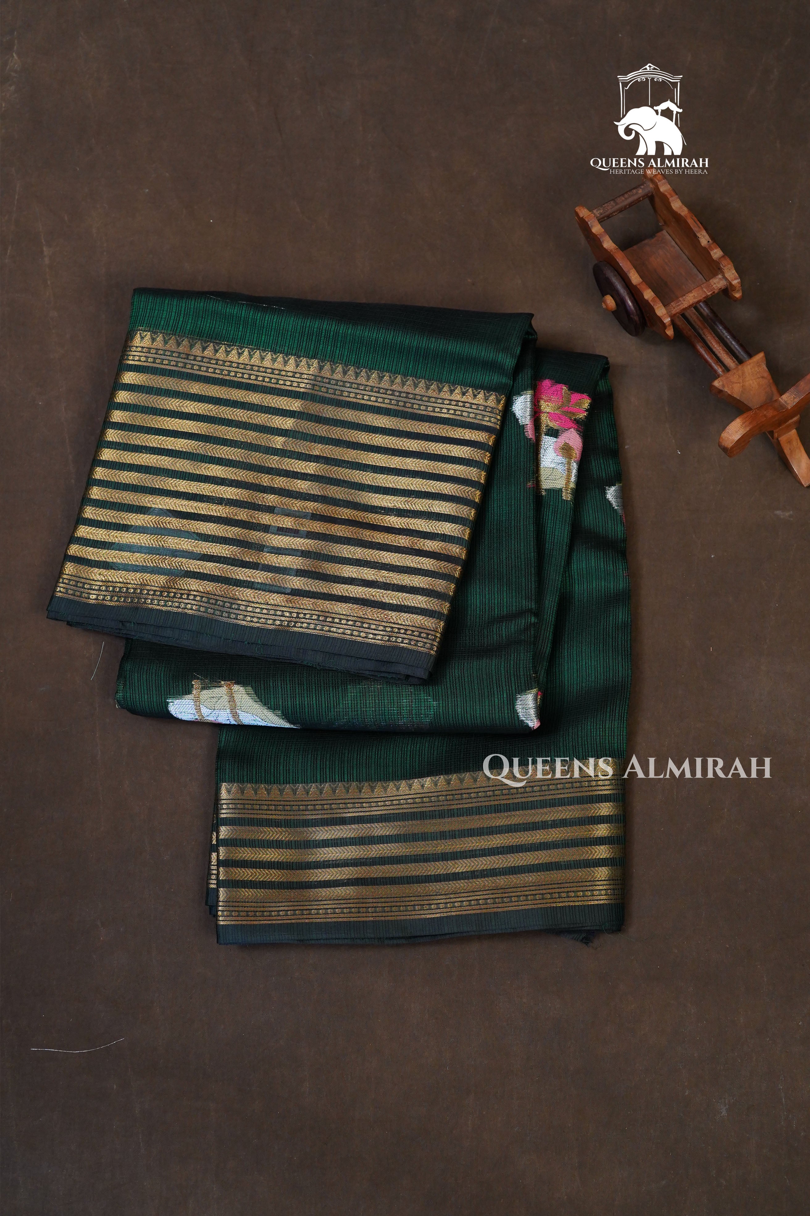 Bottle Green With Longa And Short Border Pure Kota Silk Saree