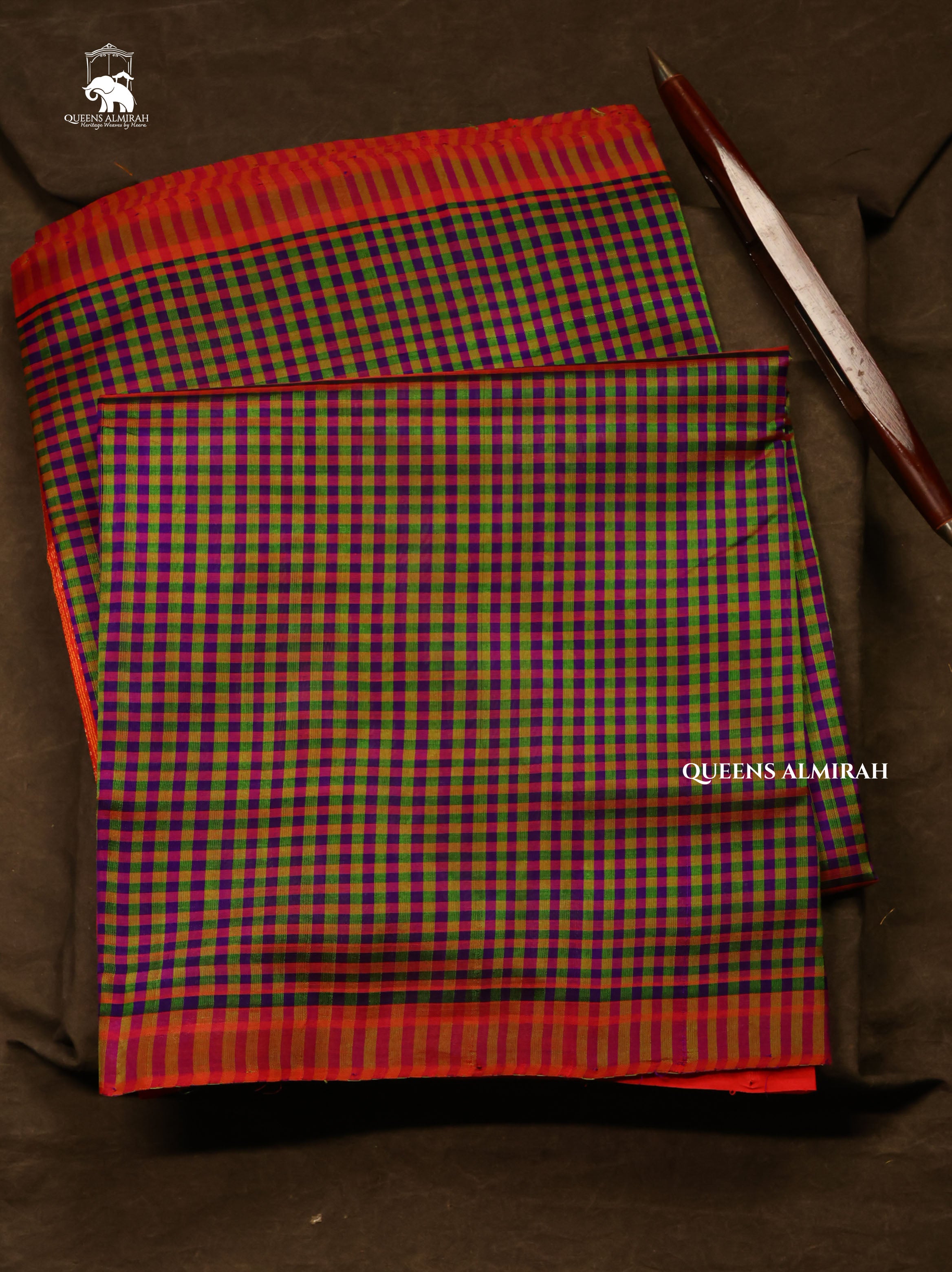 Multi Kattam With Red Border Pure Silk Cotton Saree