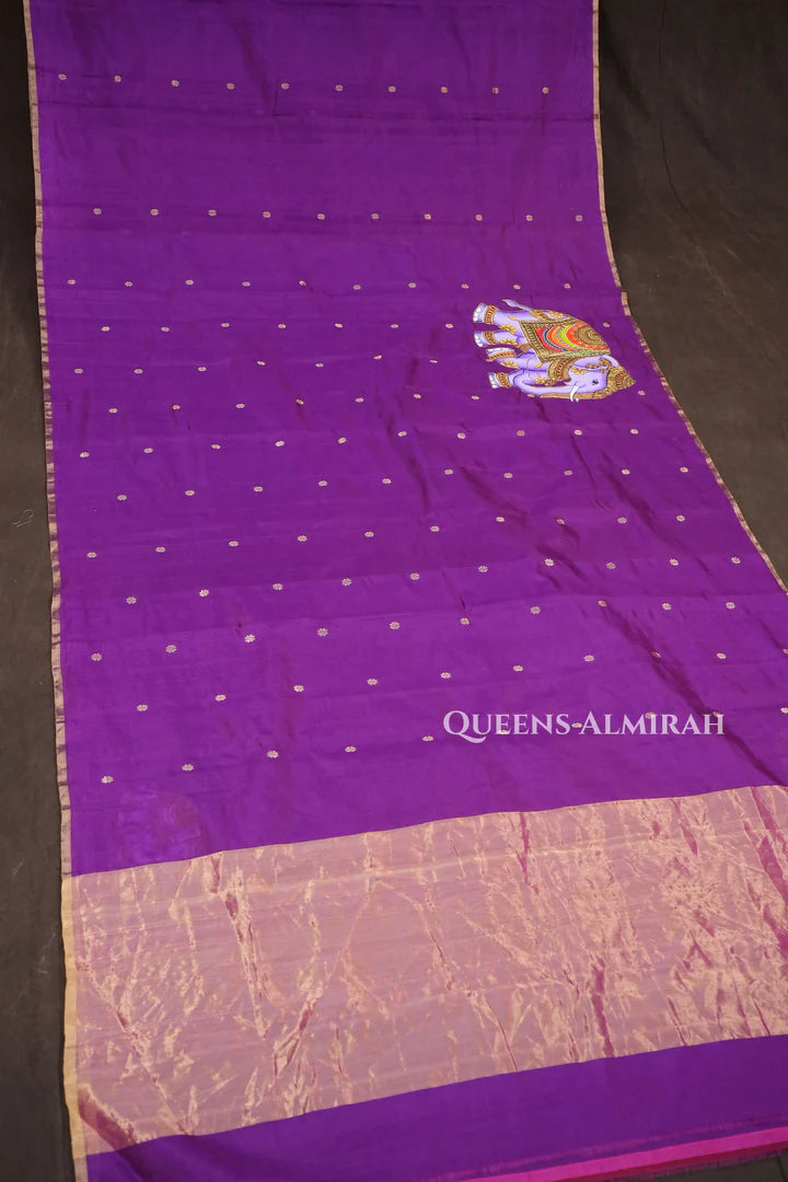 Purple Gajamukhi Katan Chanderi Silk Saree