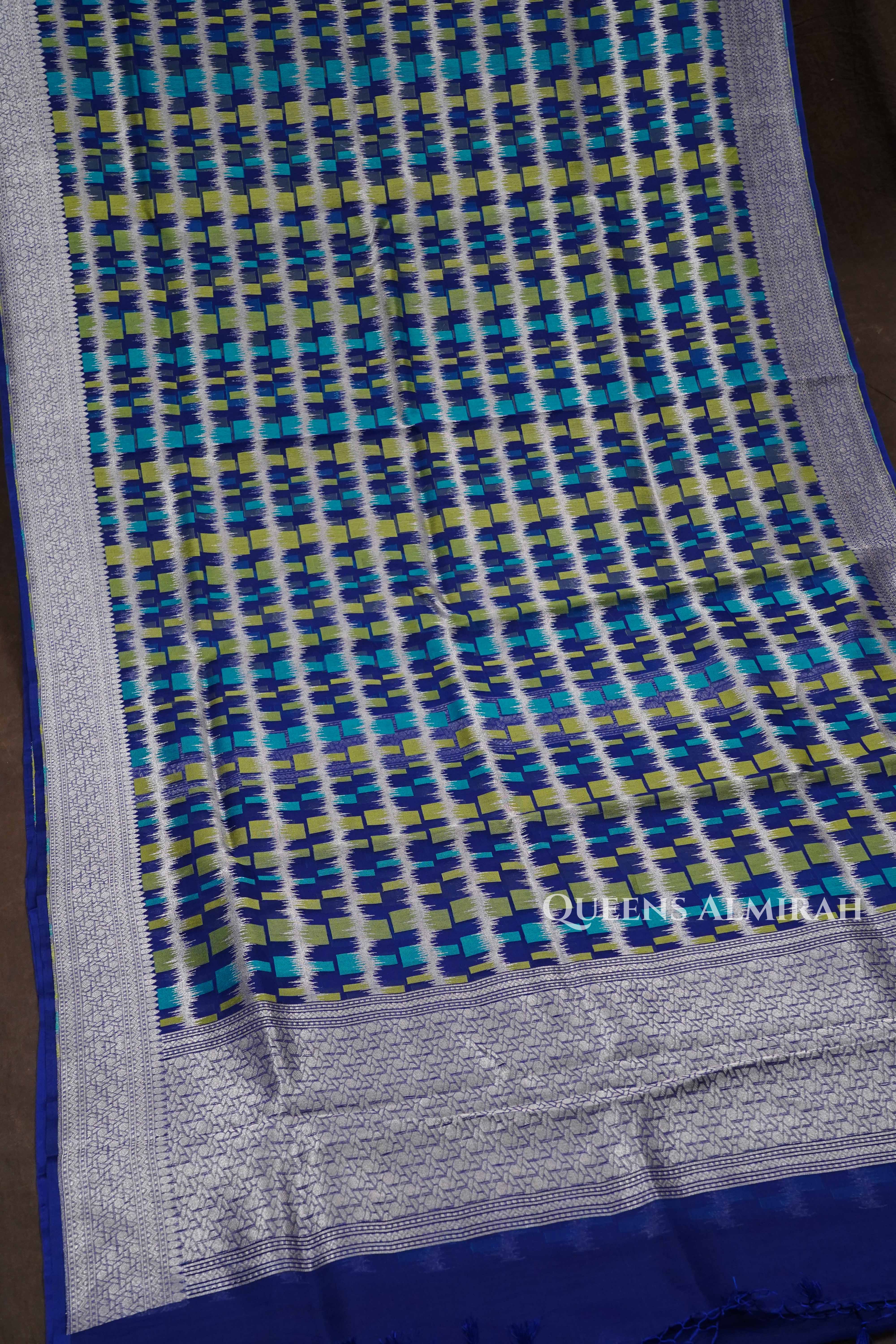 Dark Navy Blue Banarasi organza Saree