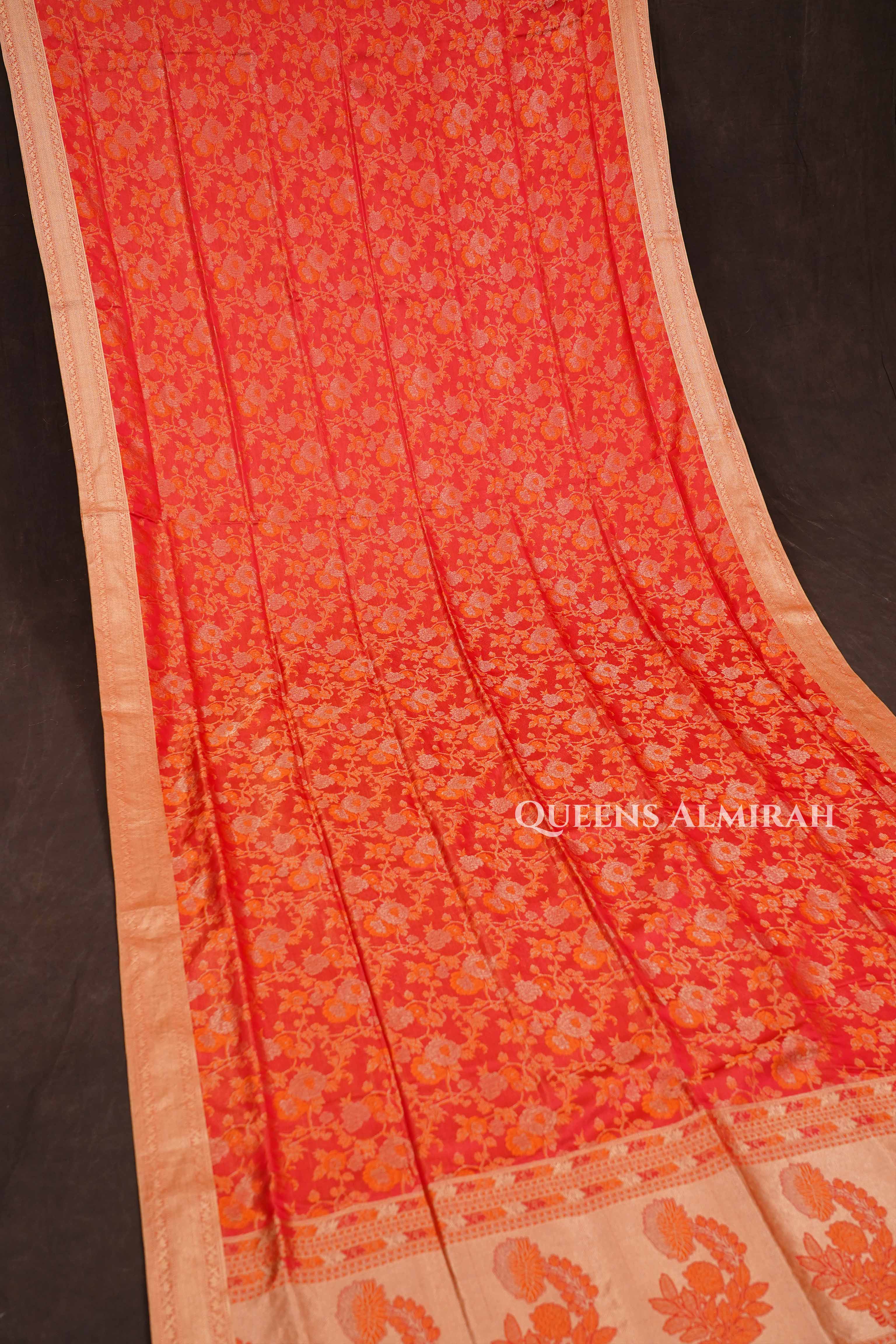 Redish Orange  Pashmina Silk Saree