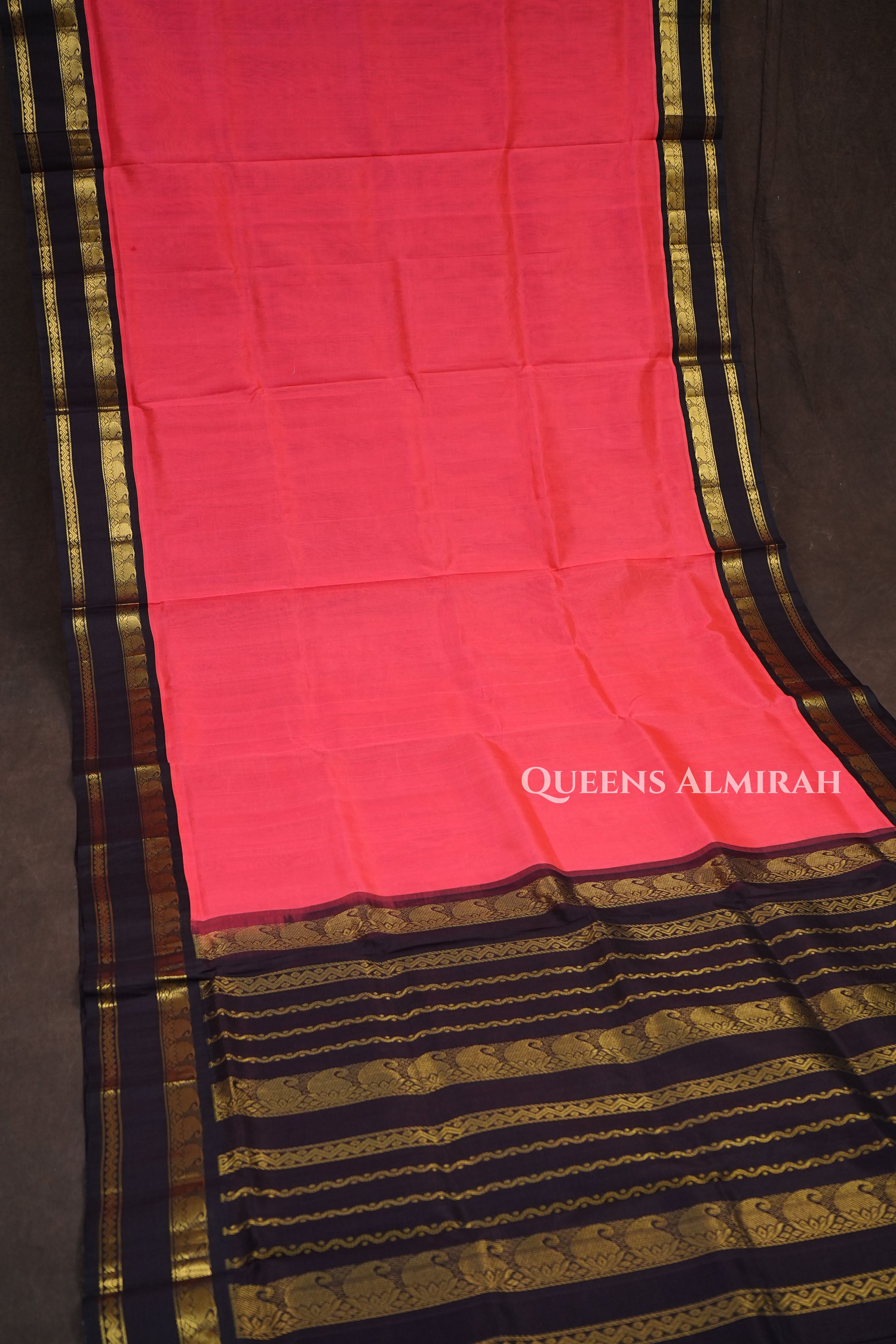 Fluorescent Pink With Black Pure Kanchi Silk Cotton Saree