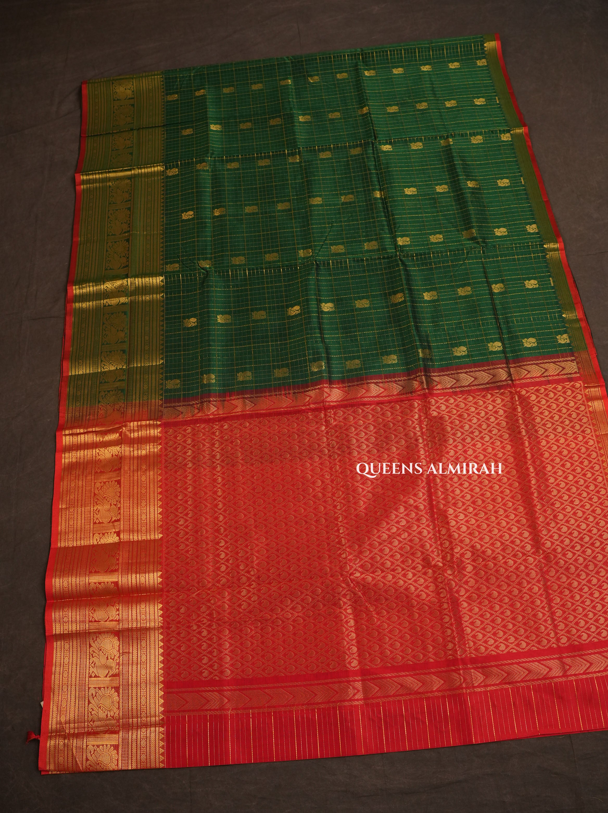 Dark Green With Red Pure Silk Cotton Saree