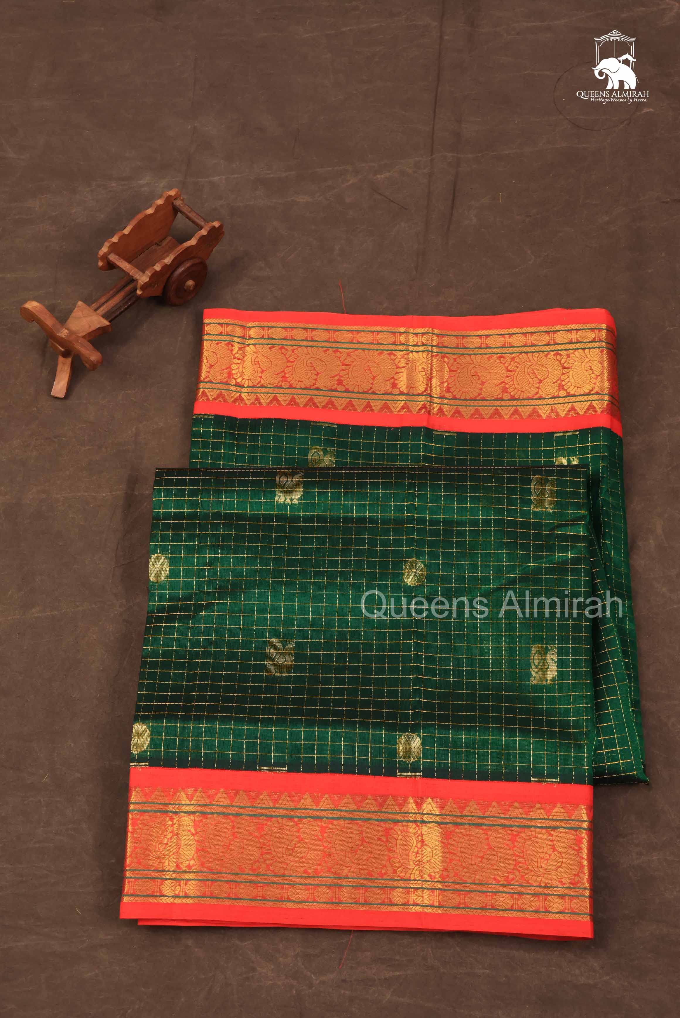 Dark Green With Red  Pure Kanchi Silk Cotton Saree