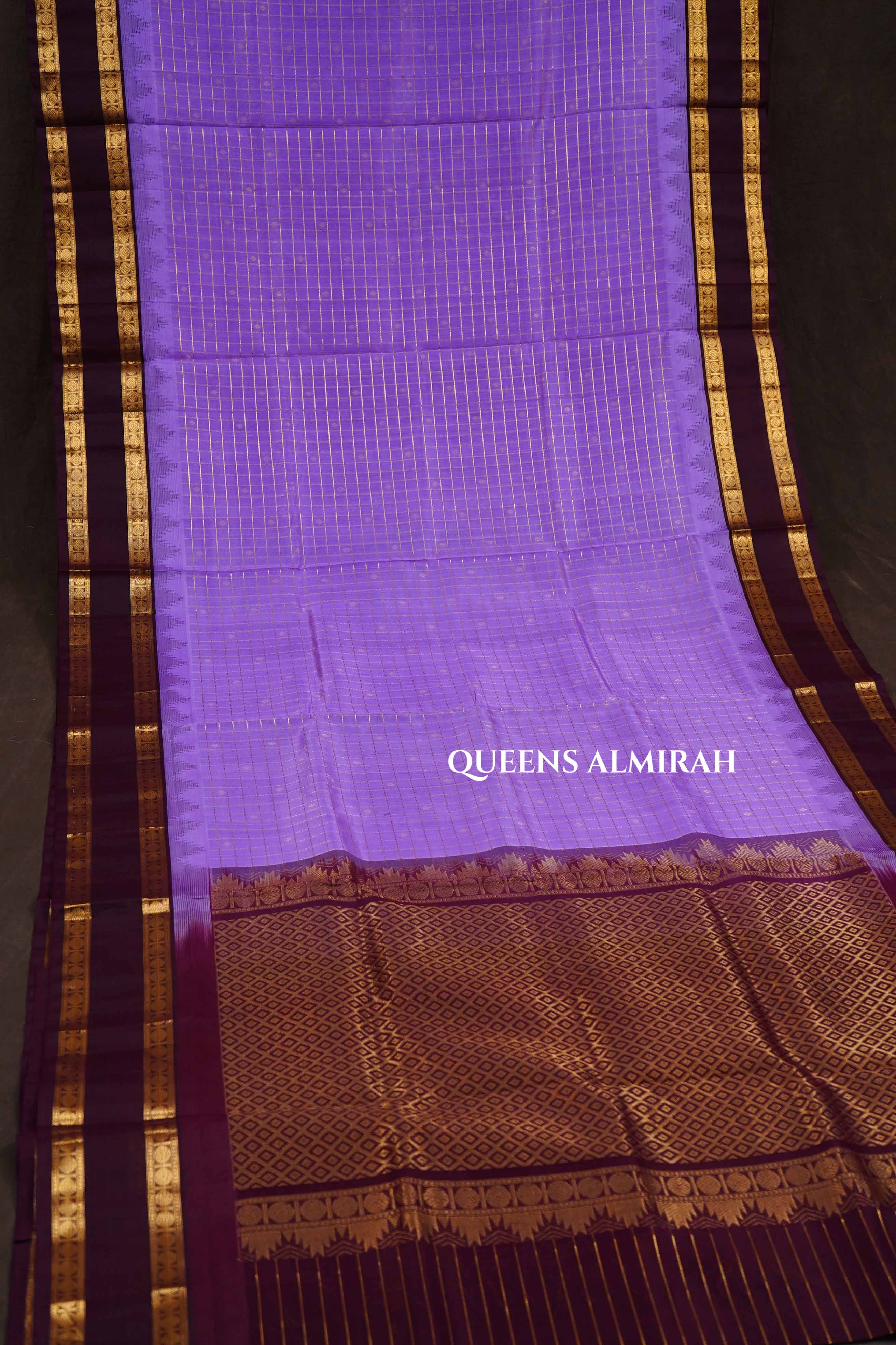 Lavender Kattam With Cocoa Bean Pure Silk Cotton Saree