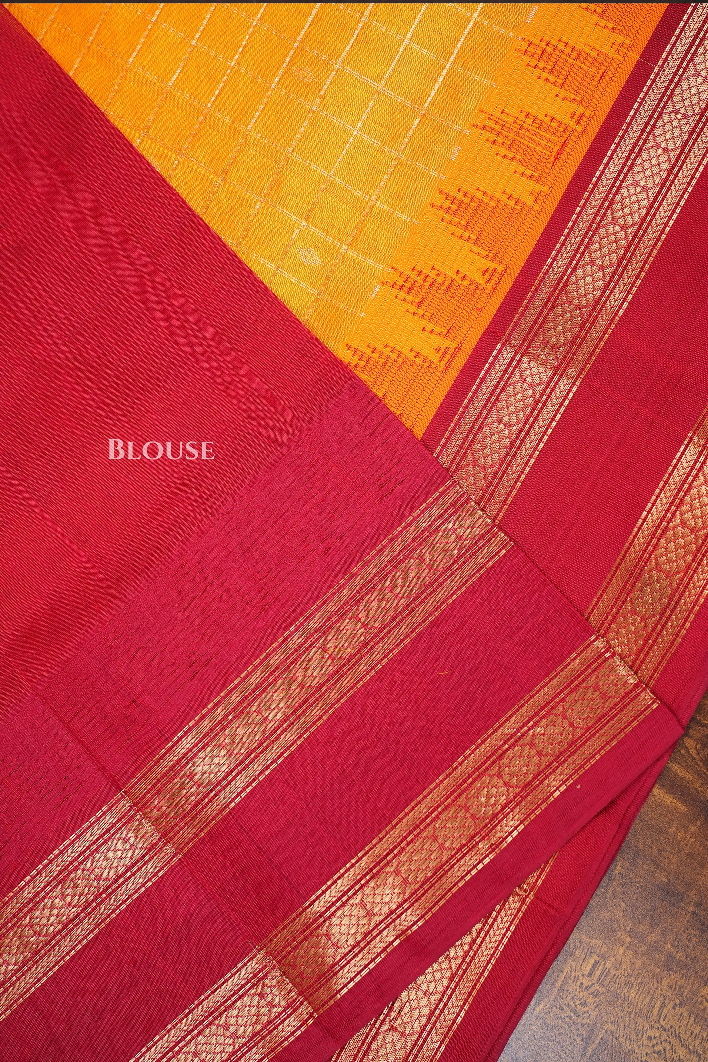 Mango Yellow Kattam With Red Rettapetta Border Pure Silk Cotton Saree