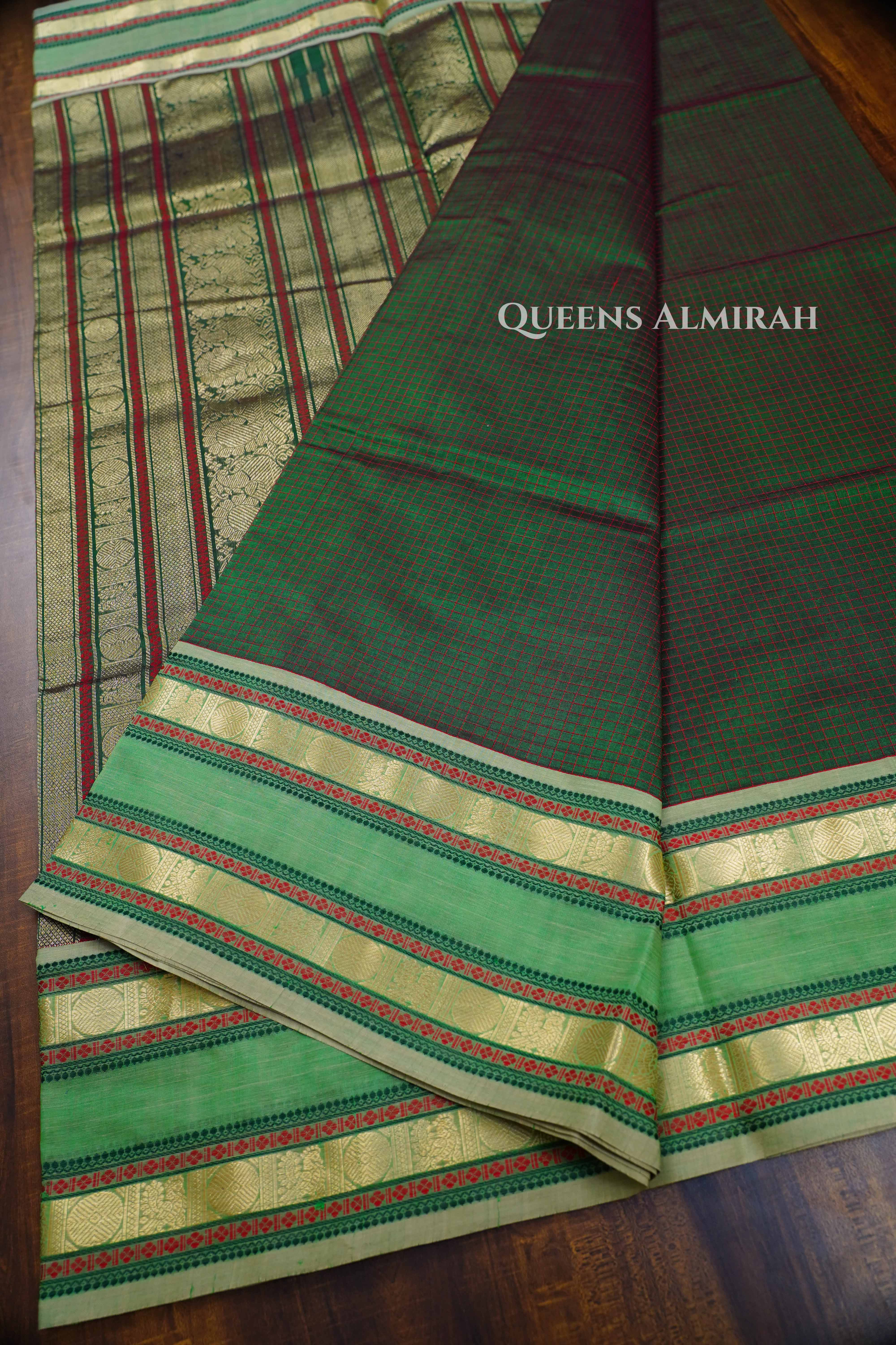Green Karaikudi Chettinad Silk Cotton Saree 1