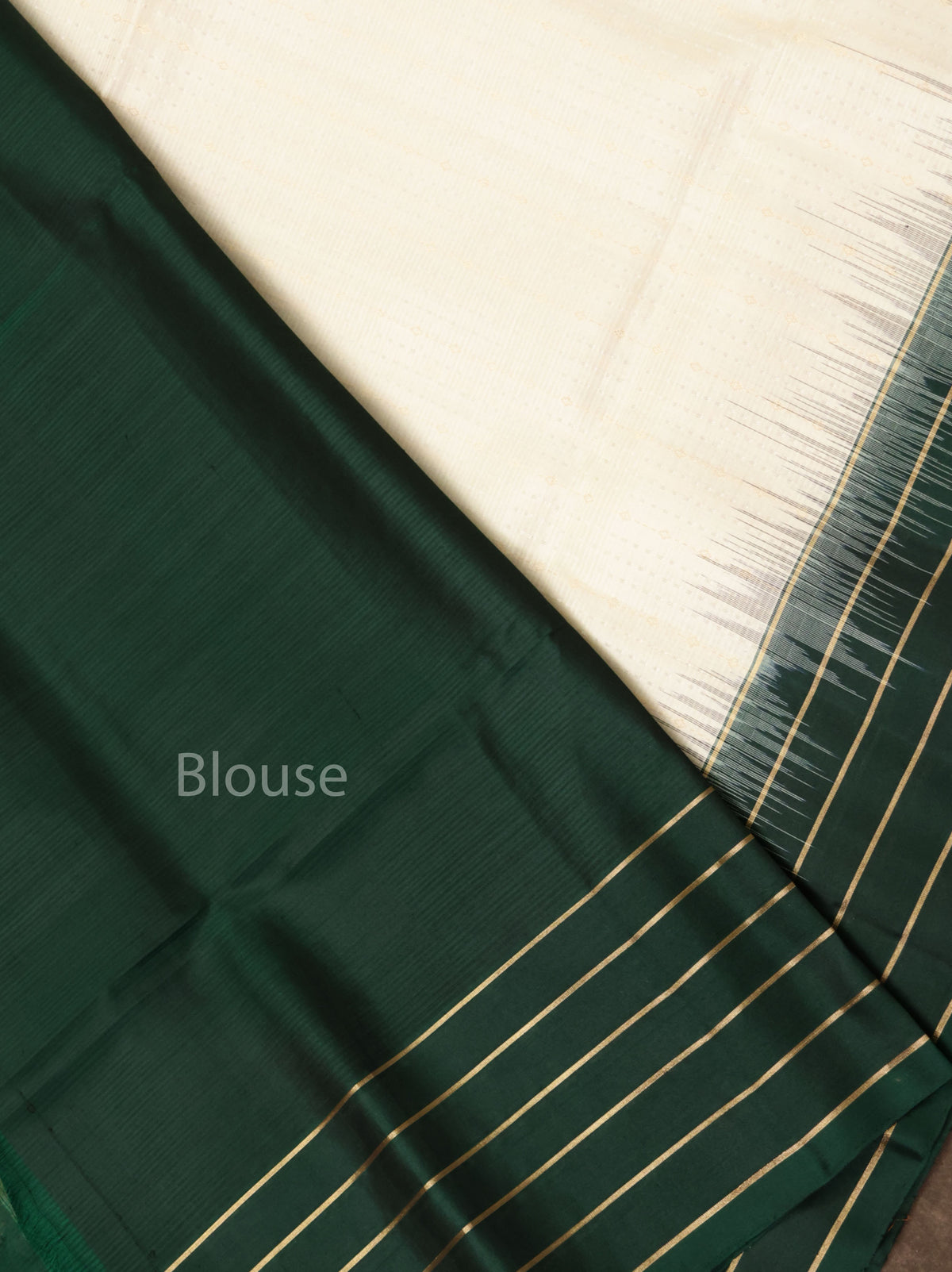 White With Drak Green Pure Soft Silk Saree