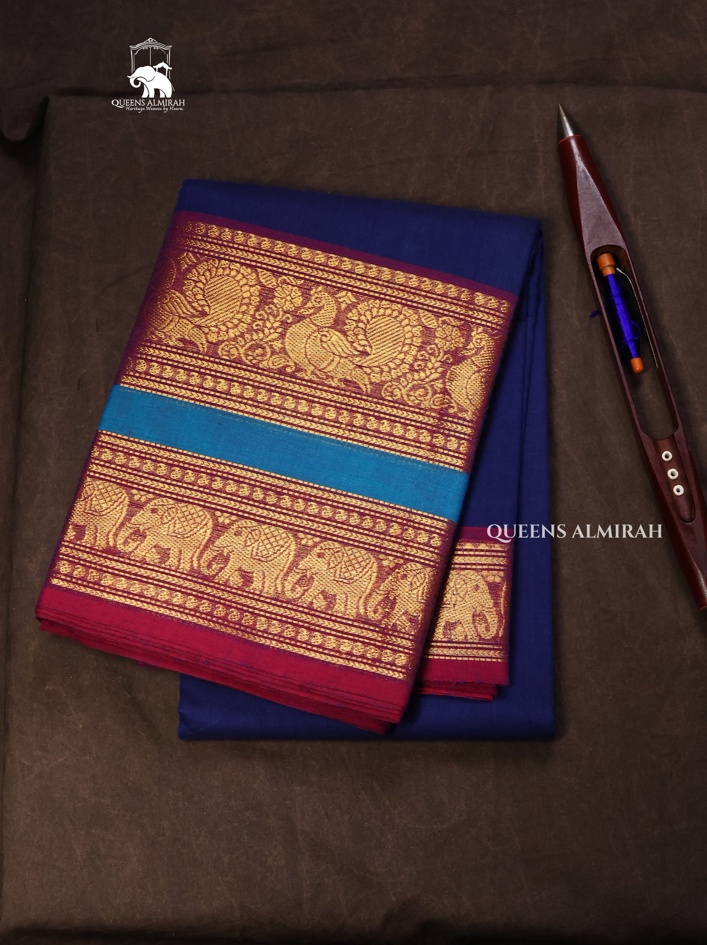 Blue With Purple Kanchi Cotton Saree