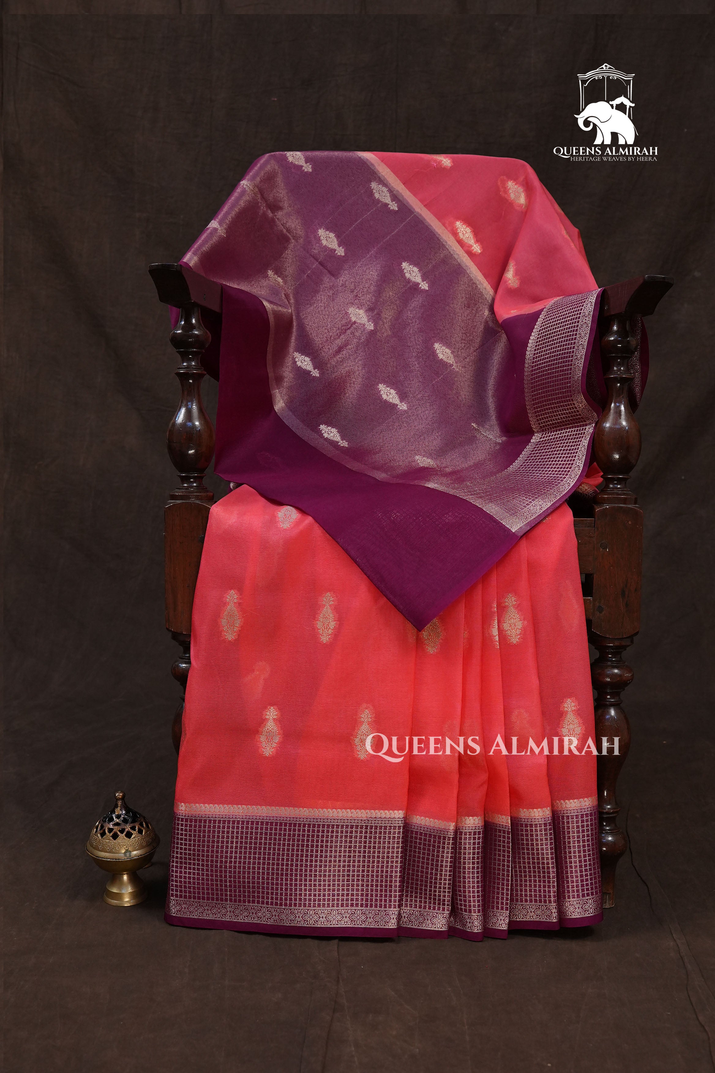 Cranberry Pink With Purple Semi Banarasi Silk Saree
