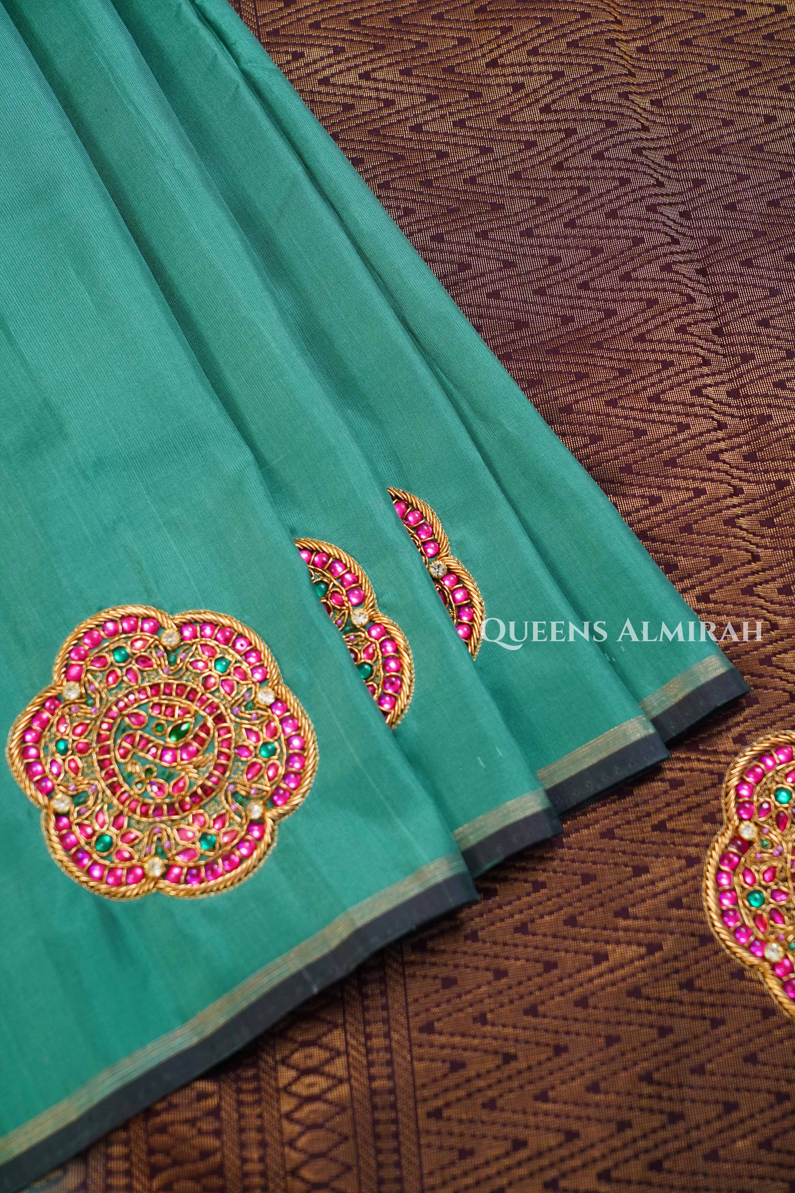 Mint Green With Cocoa Bean Rakkadai Designer Silk Saree