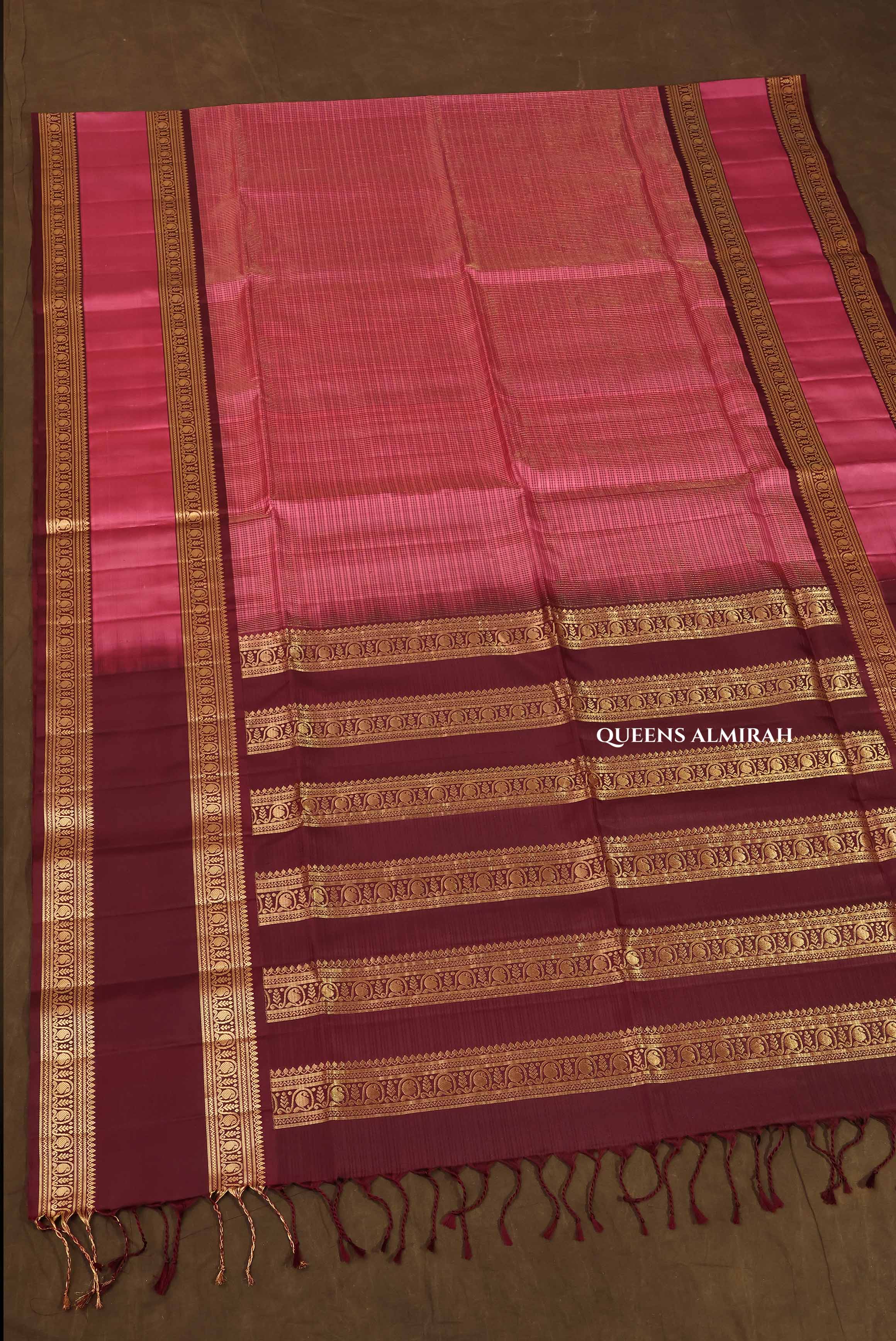 Dusky Rose With Dark Brown Payadi Pure Soft Silk Saree