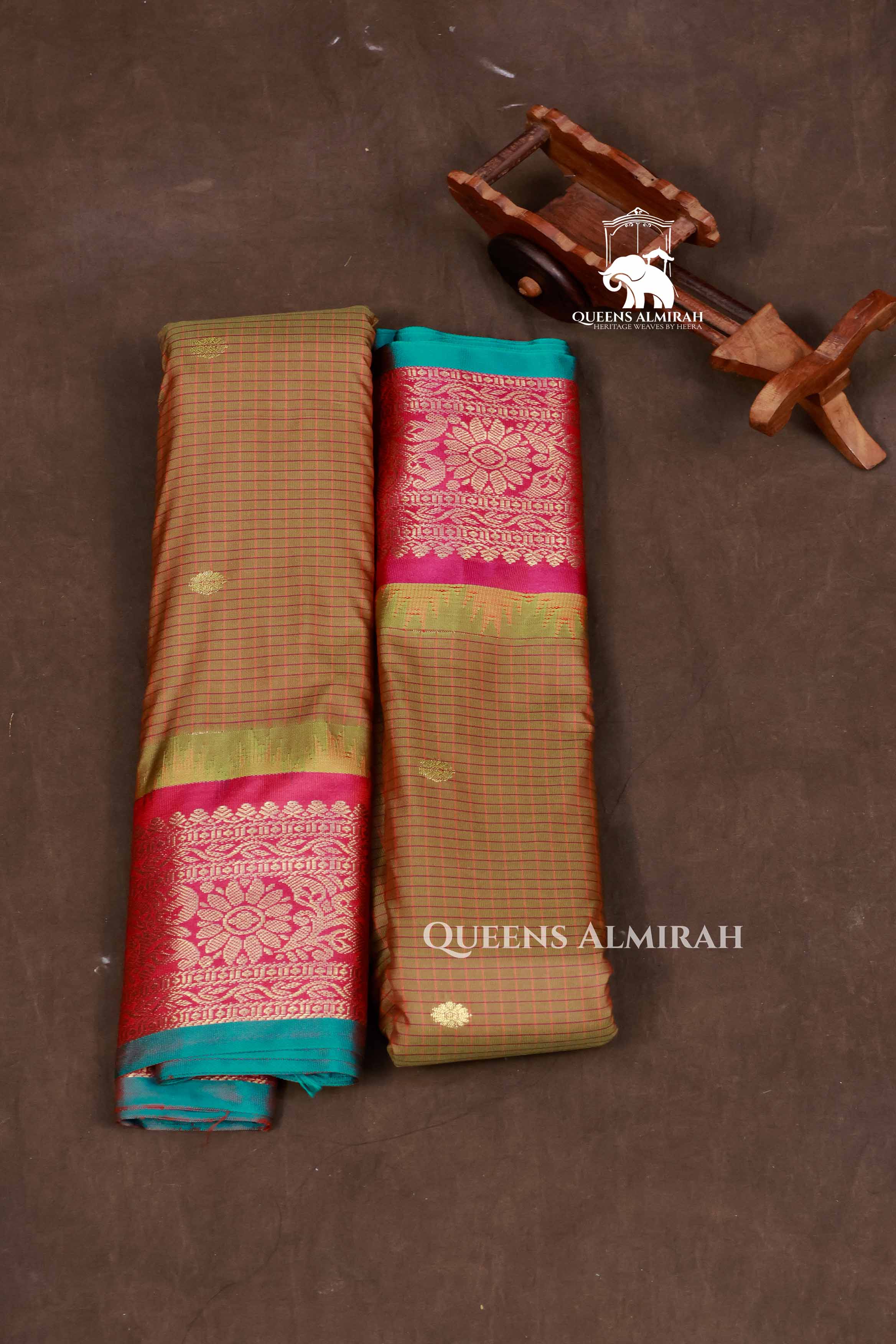 Brown Kattam With Rani Pink Semi Gadwal Silk Saree