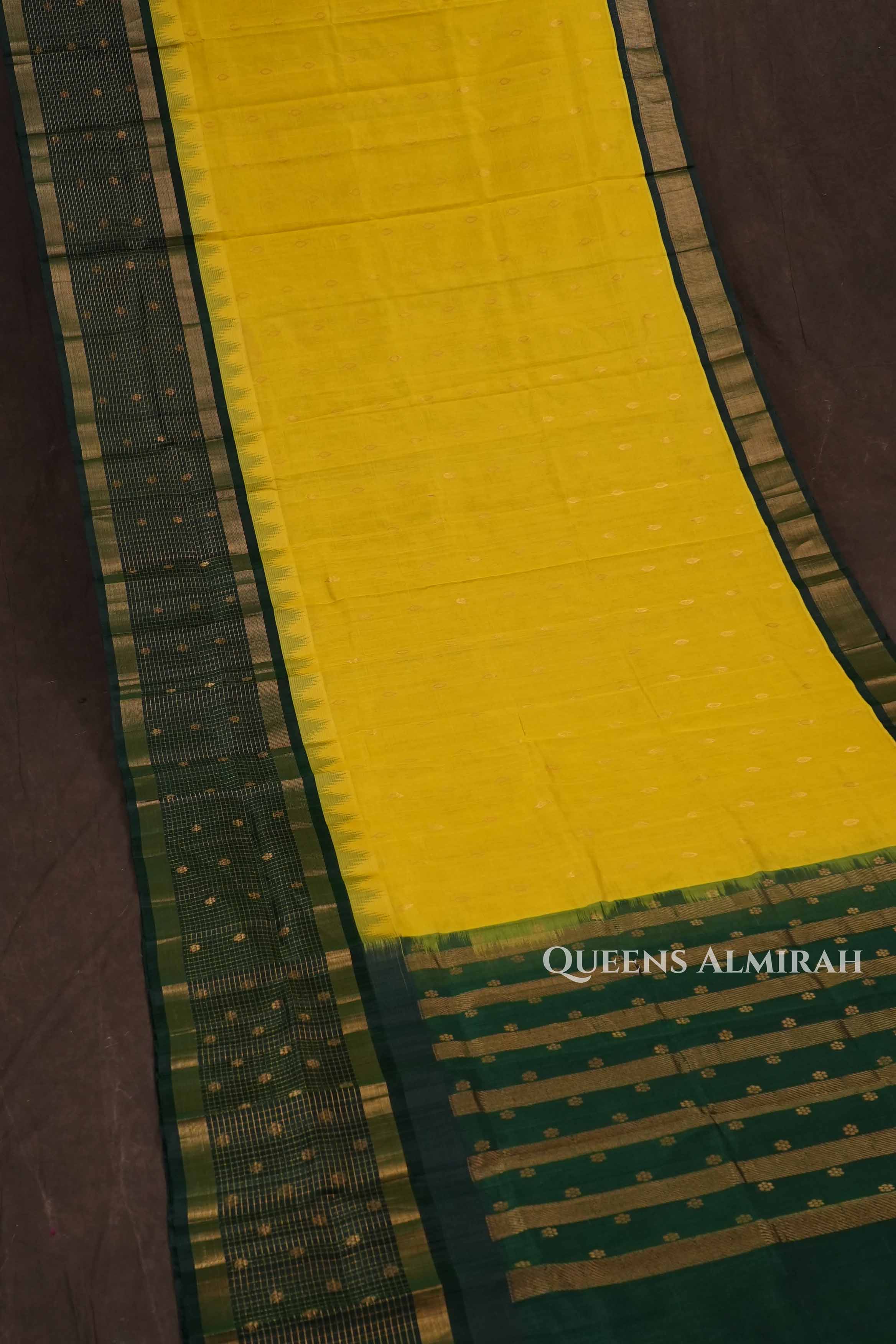 Yellow With Green Pure Kanchi Silk Cotton Saree