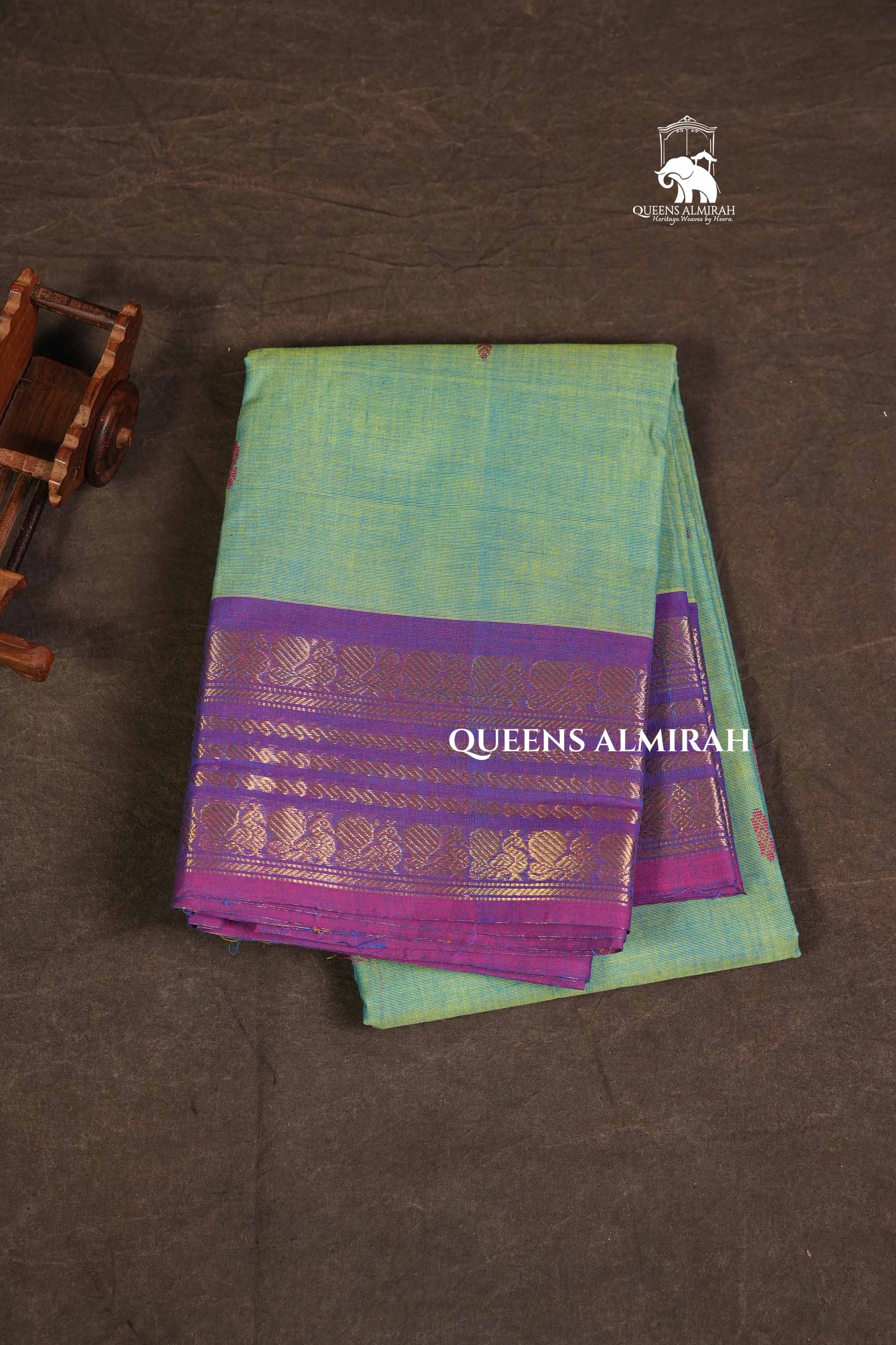 Green With Purple Kanchi Cotton Saree