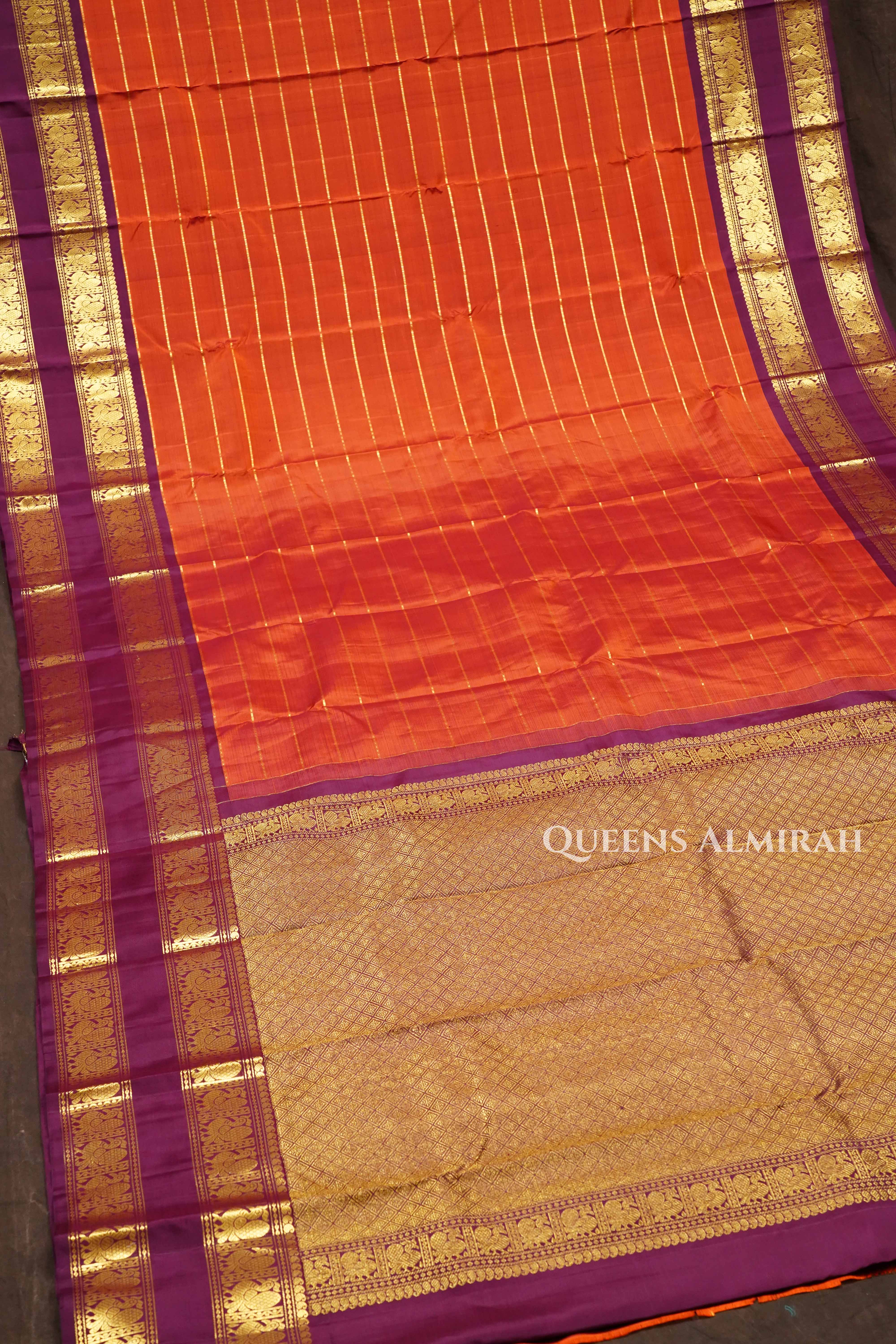 Rust Orange With Wine Red Pure Kanchivaram Silk Saree