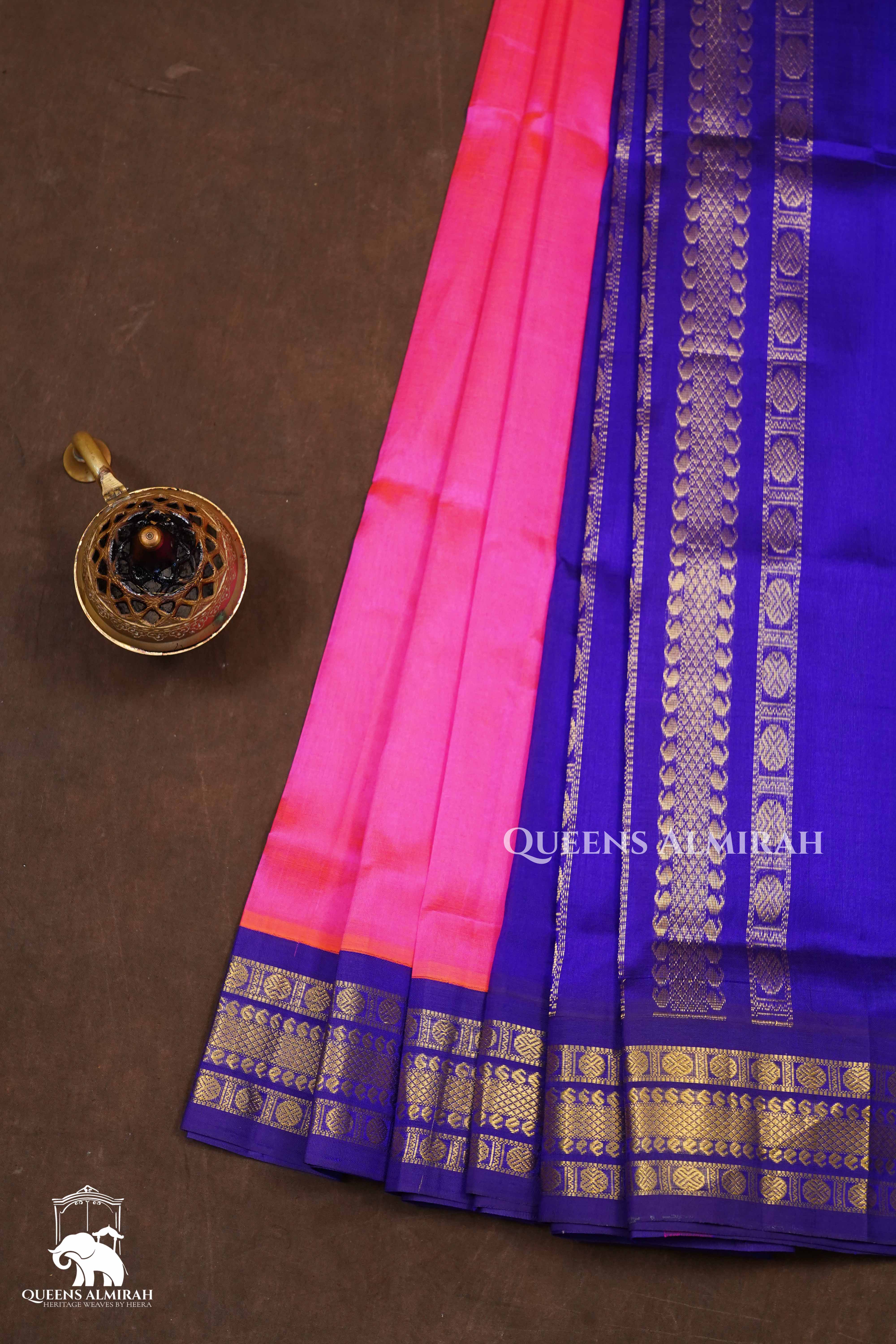 Fuchsia Pink With Violet Pure Kanchi Silk Cotton Saree