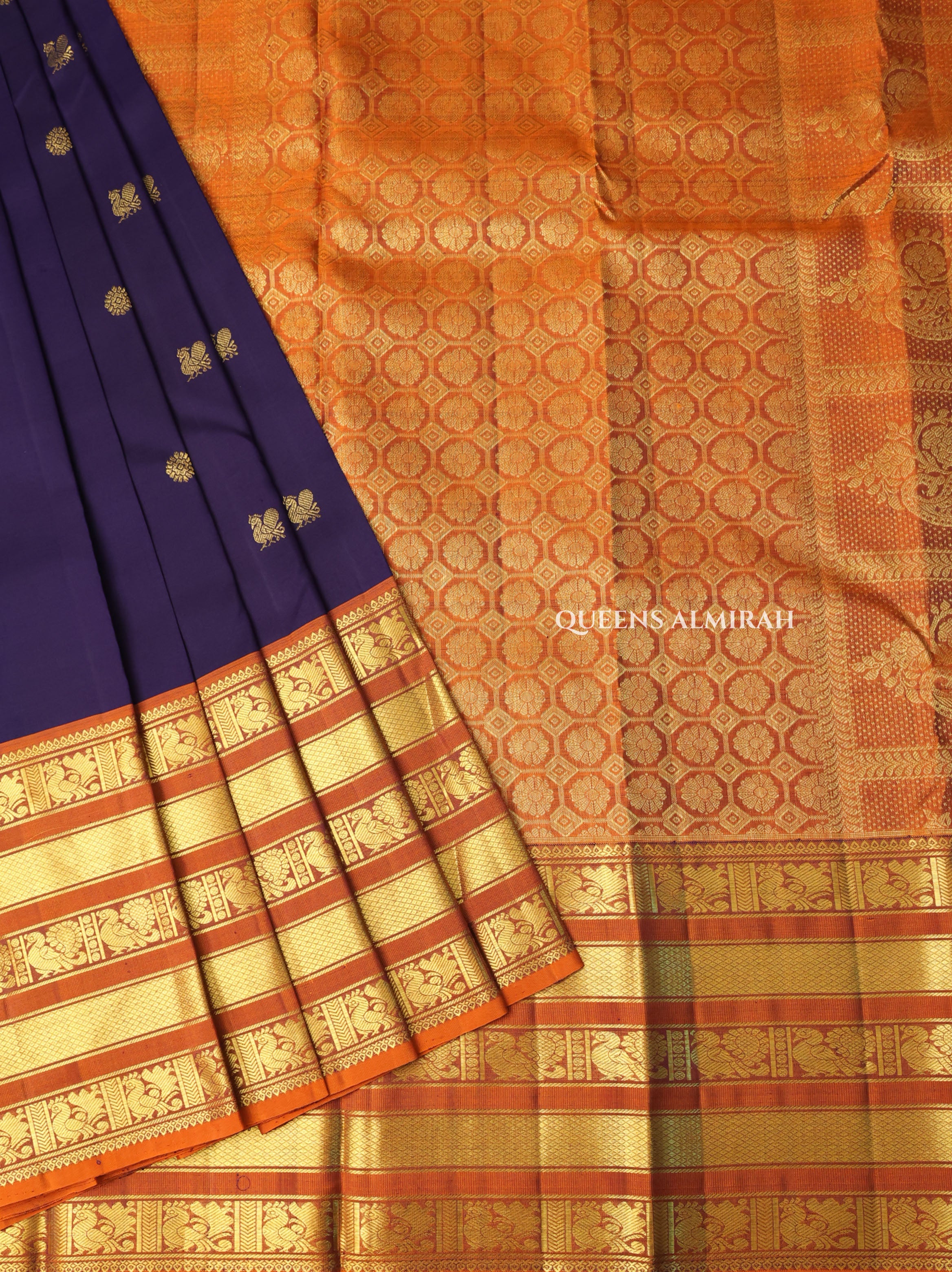 Navy Blue With Mustard Yellow Pure Kanchivaram Silk Saree