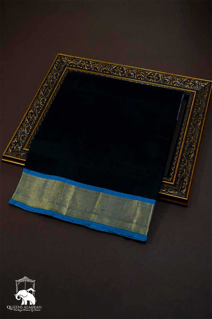 PURE KANCHI SILK COTTON - SKY BLUE WITH BLACK - Queens Jewel Emporium