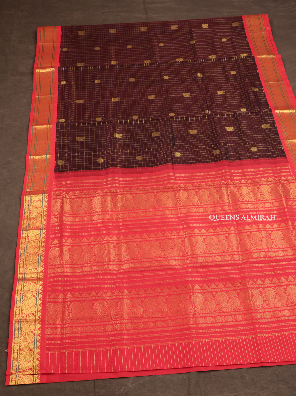 Coffe Powder Brown With Red Pure Silk Cotton Saree