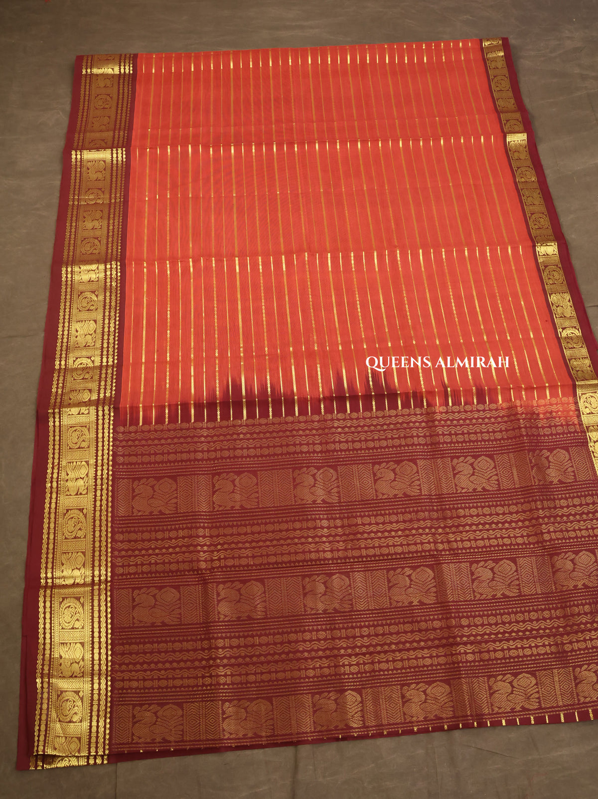 Rust Orange With Brown Pure Silk Cotton Saree
