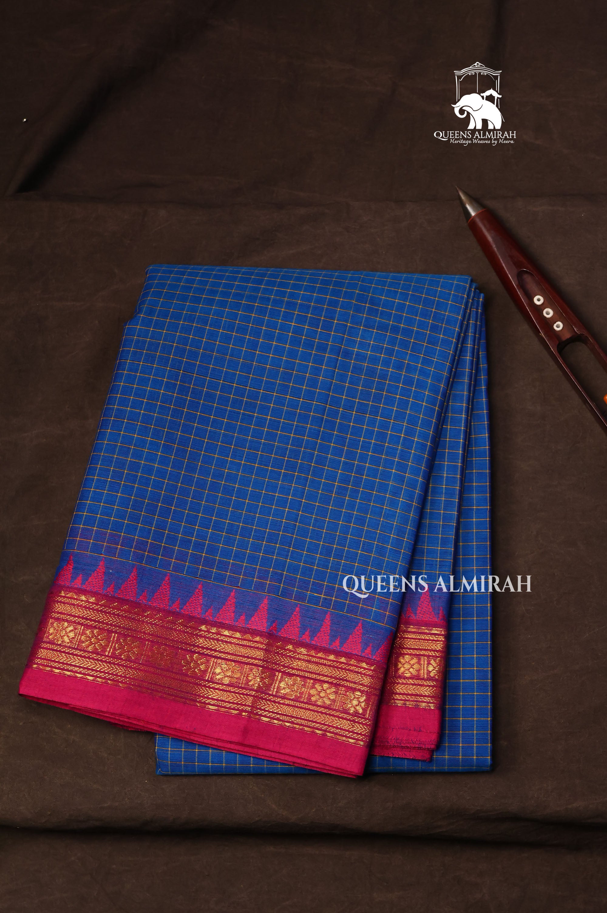 Blue With Pink Kanchi Cotton Saree