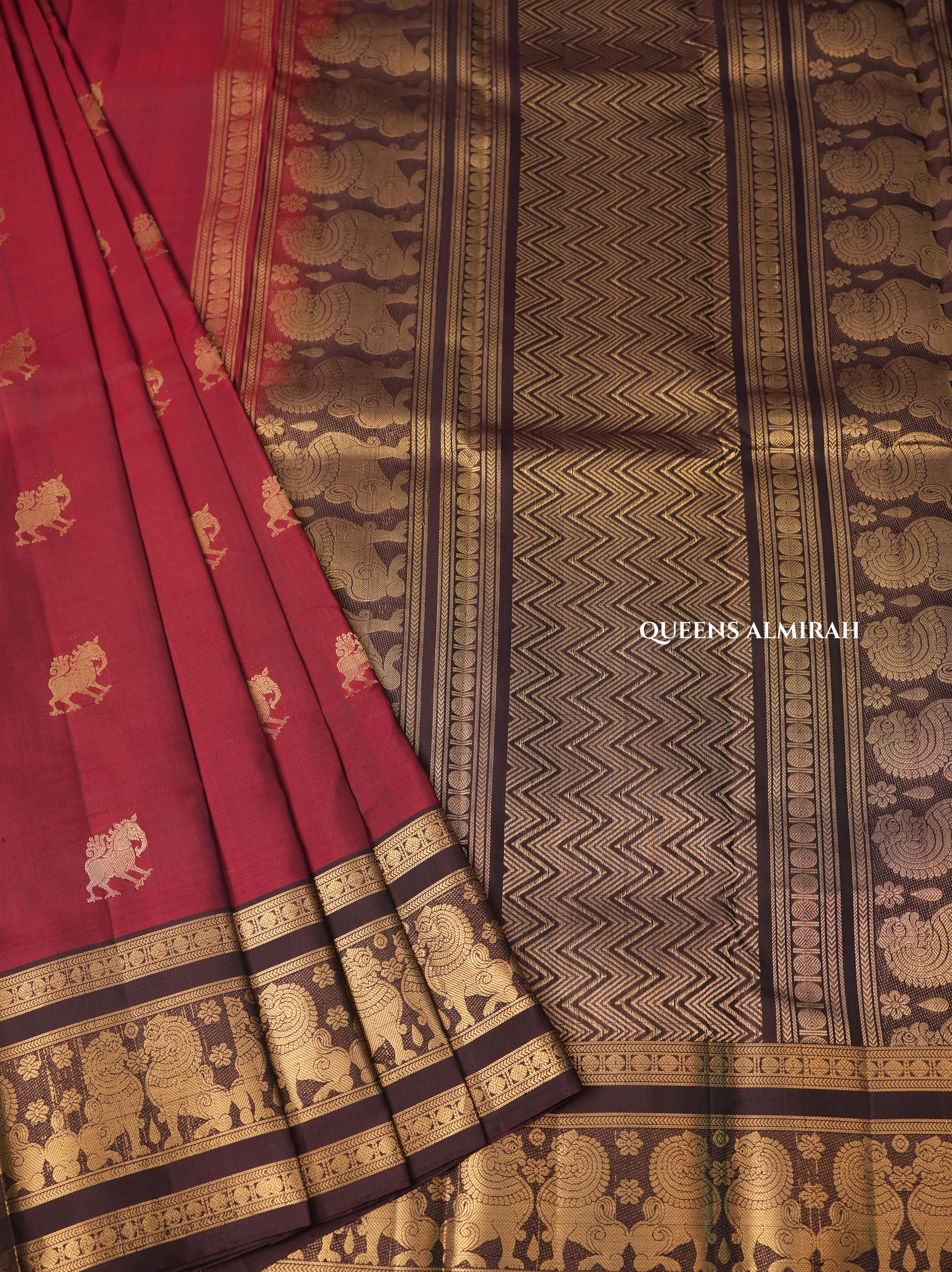 Maroon With Brown Pure Kanchivaram Silk Saree
