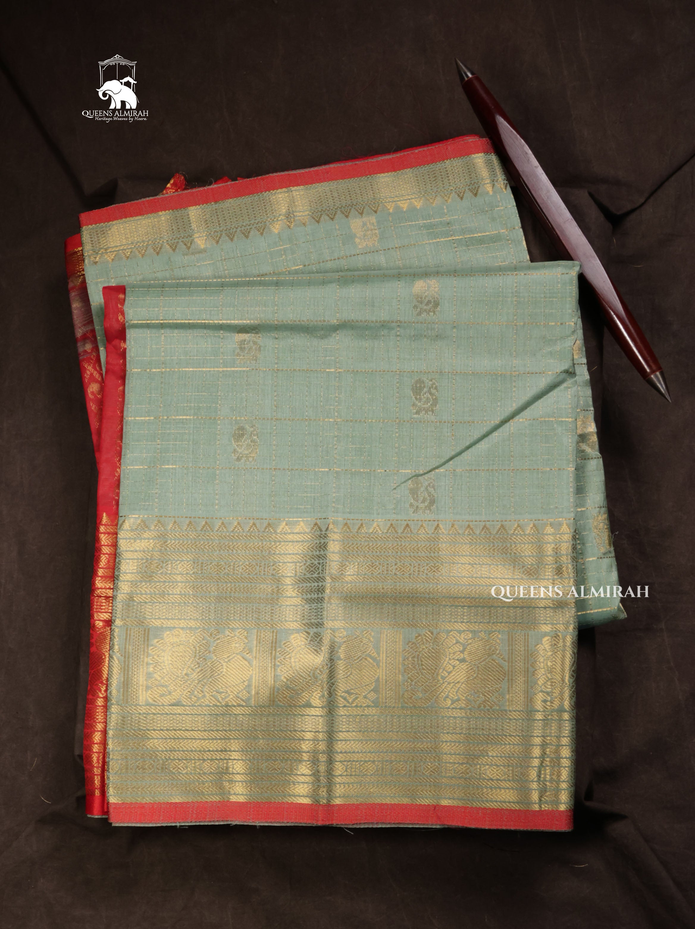 Pista Green With Red Pure Silk Cotton Saree