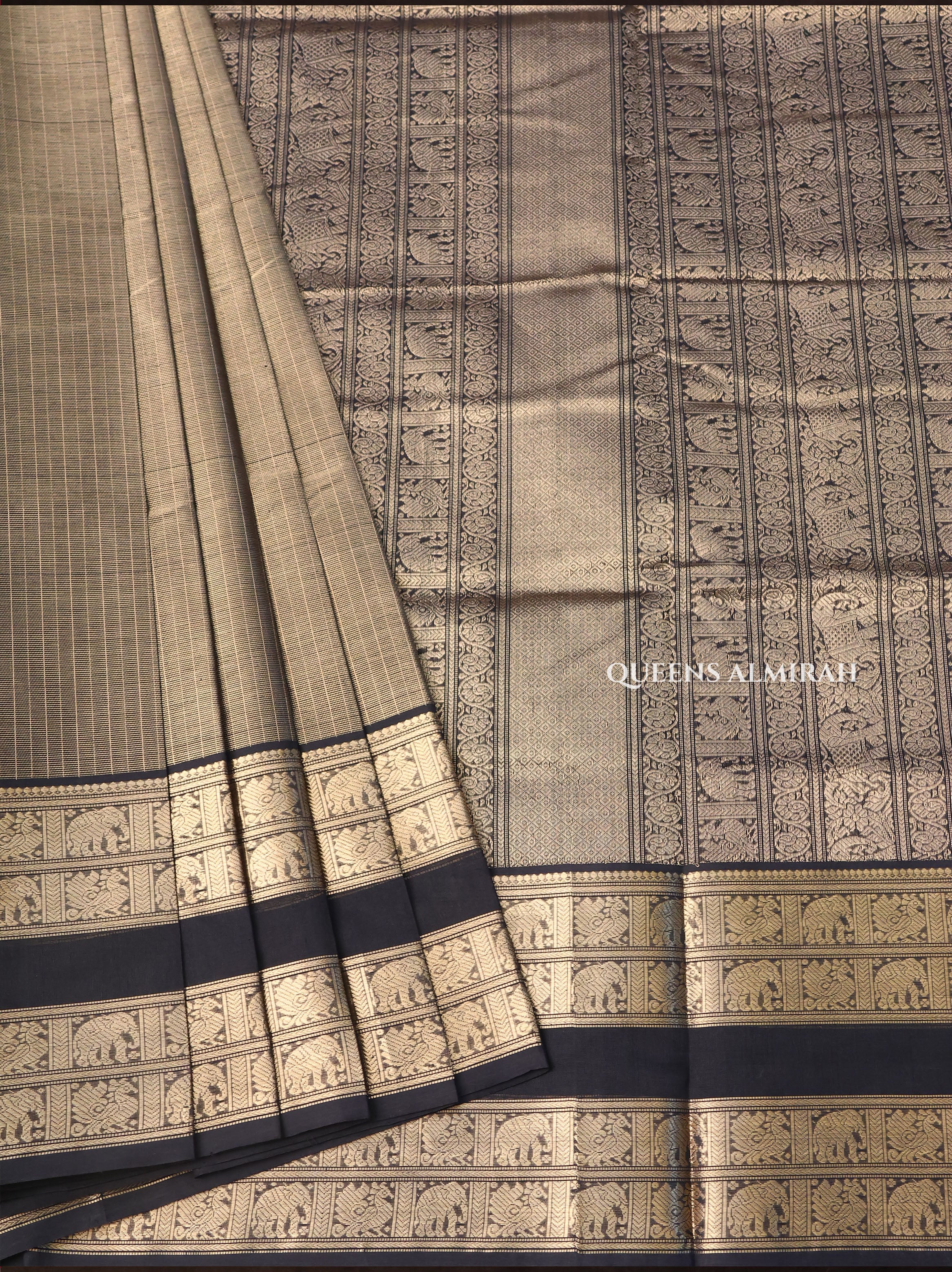 Golden With Black Chettinad Silk Cotton Saree