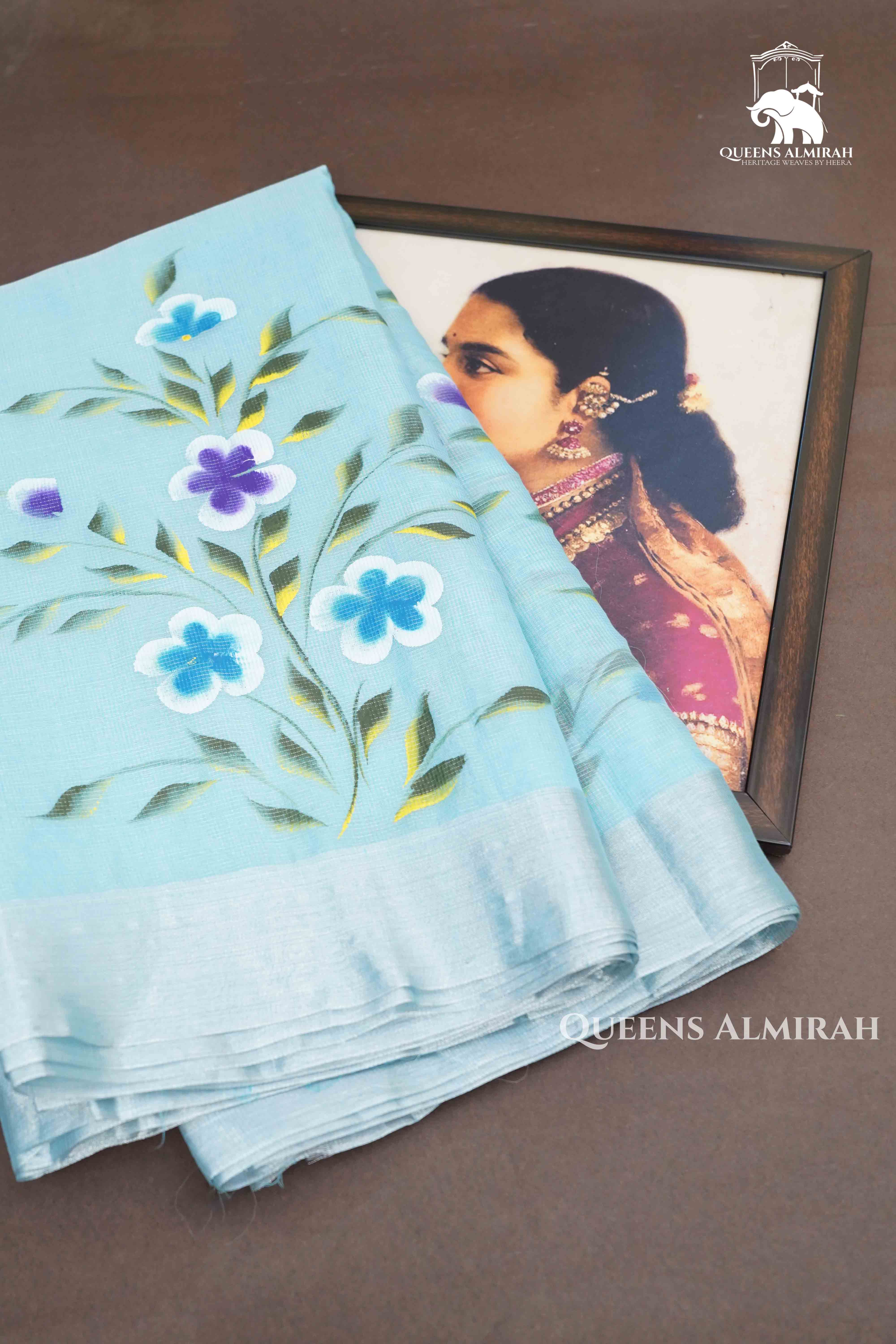 ICE BLUE KOTA TISSUE SAREE - Queens Jewel Emporium