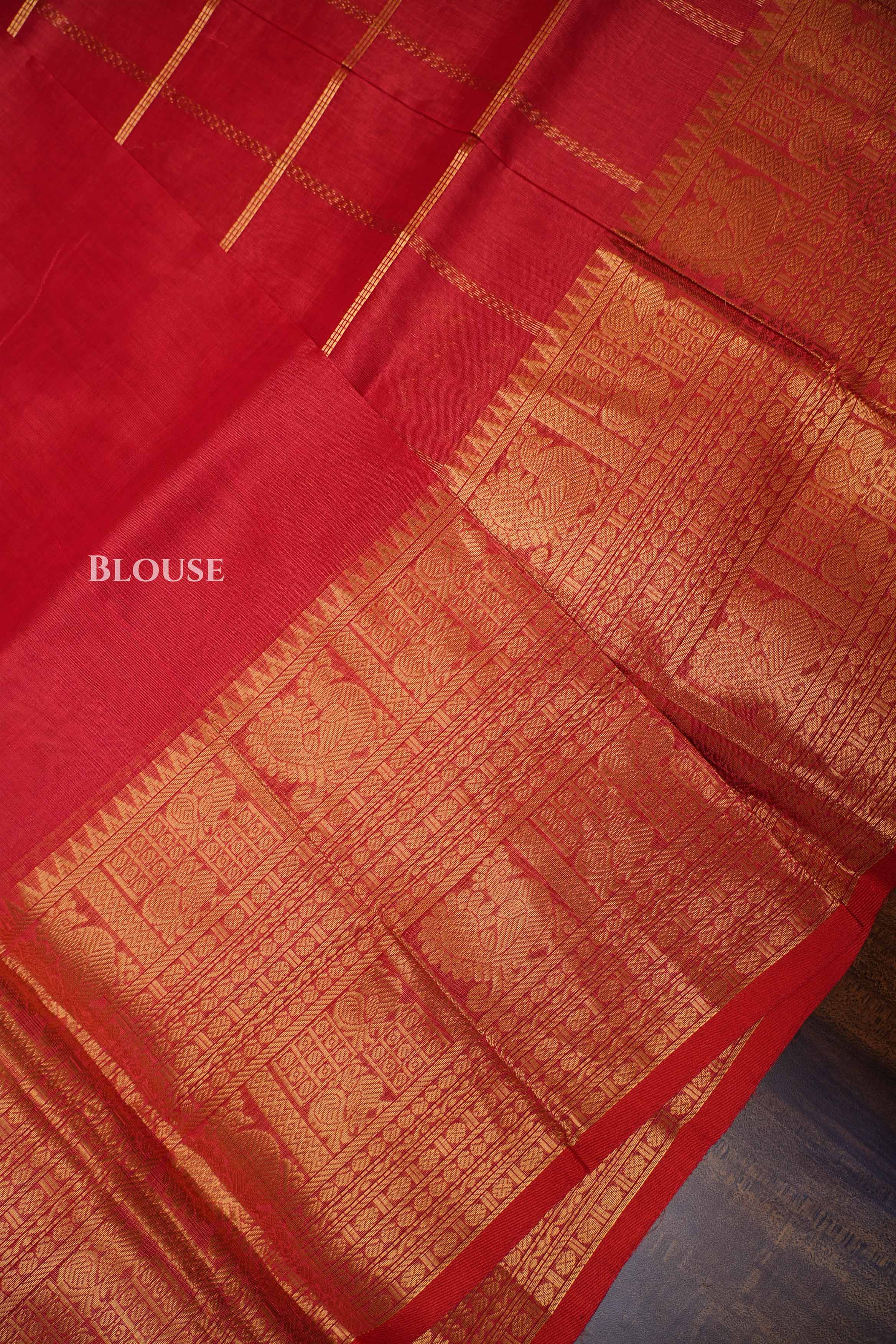 Dark Red Pure Silk Cotton Saree