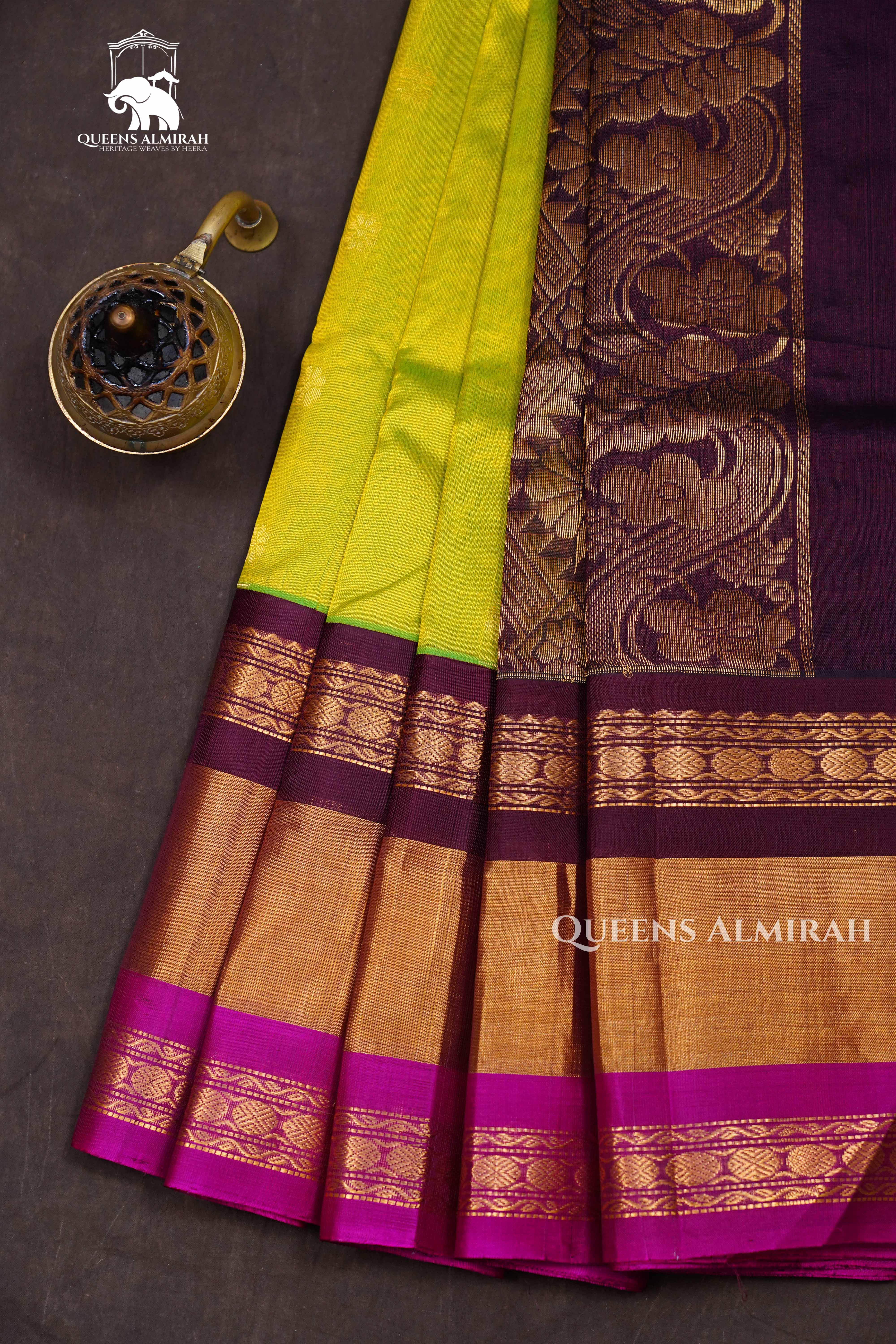 Olive Yellow Pure Kanchi Silk Cotton Saree
