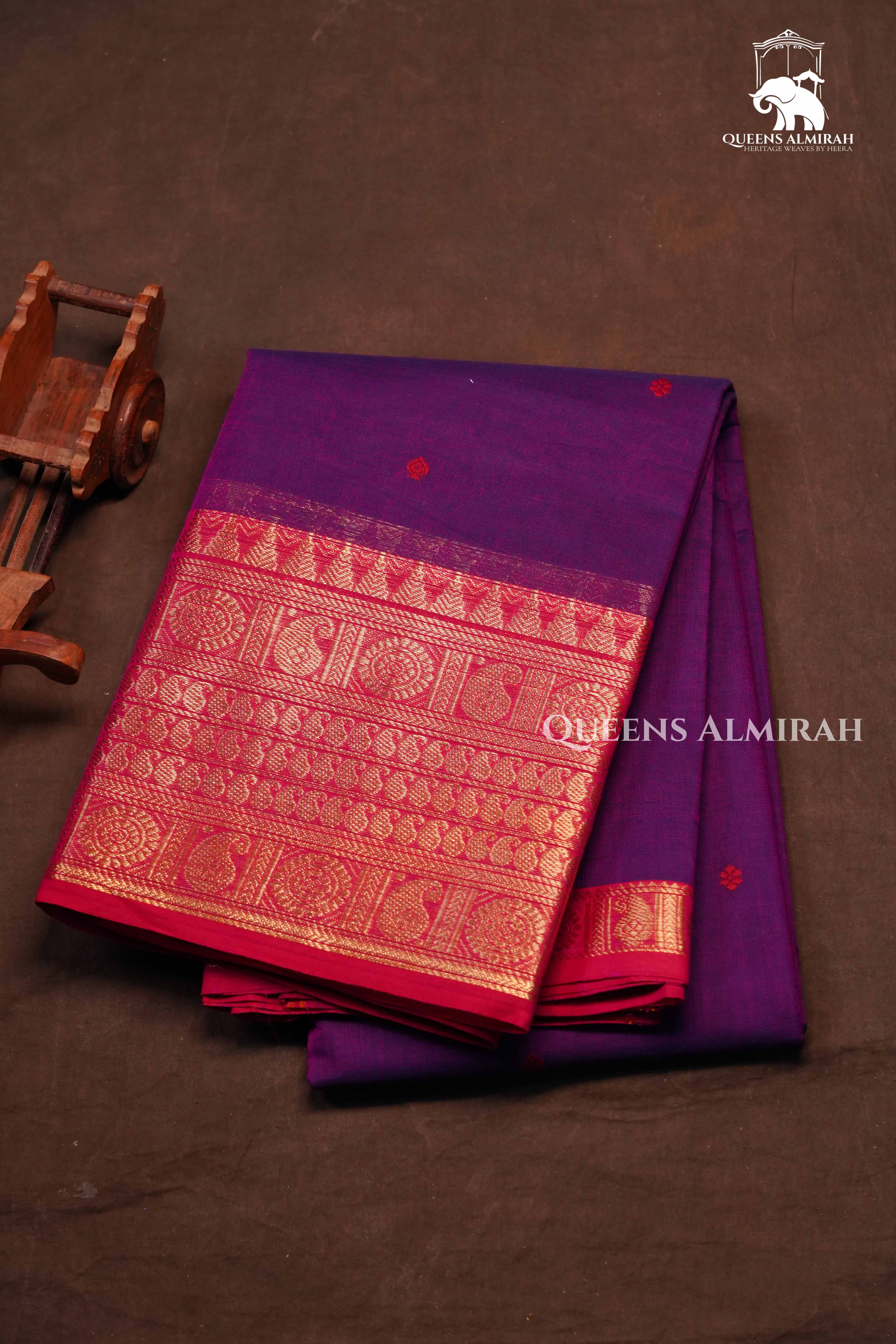 Grape Purple With Red Kanchi Cotton Saree