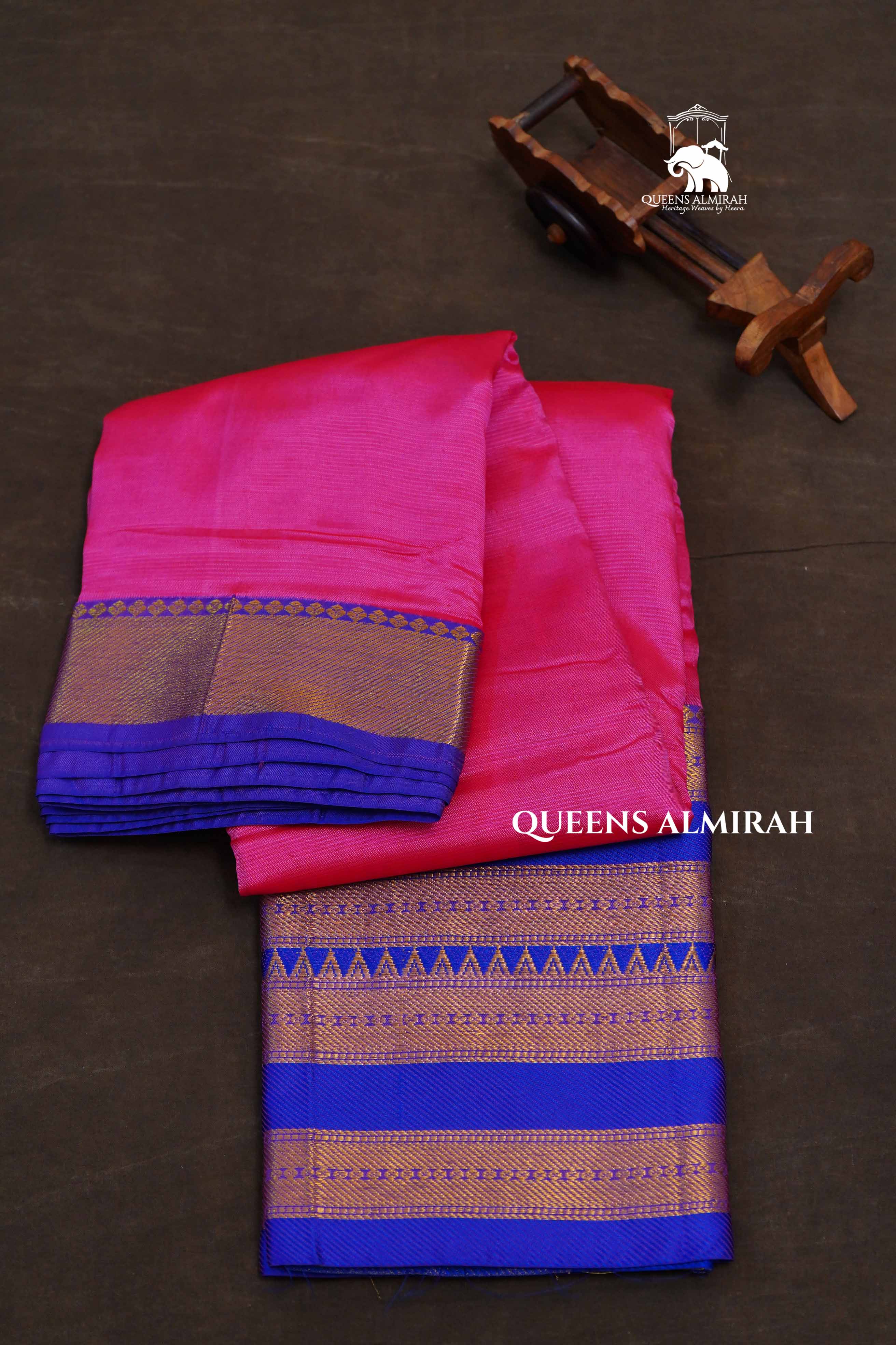 Rani Pink With Blue Mangalgiri Saree