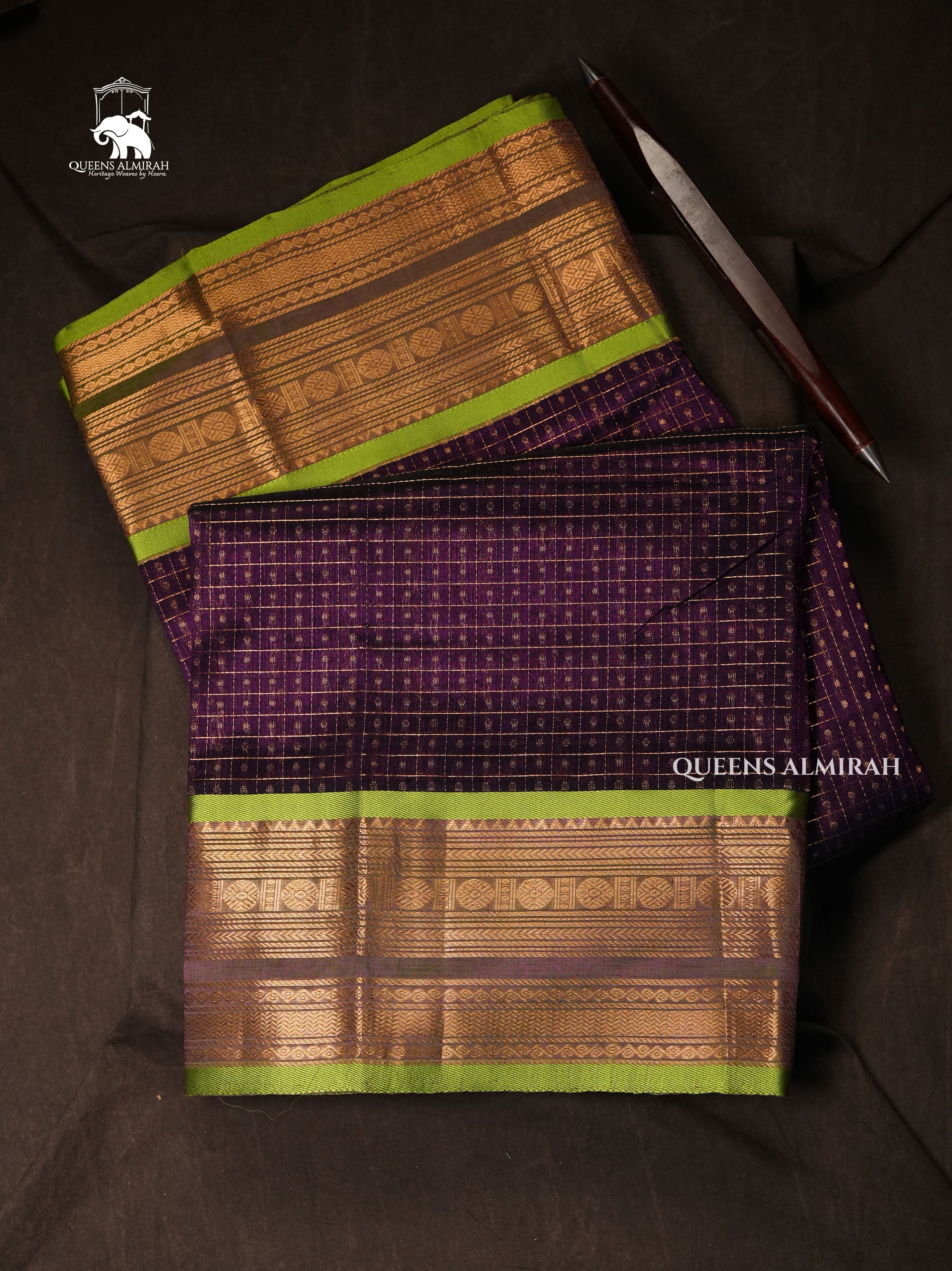 Purple With Green Pure Silk Cotton Saree