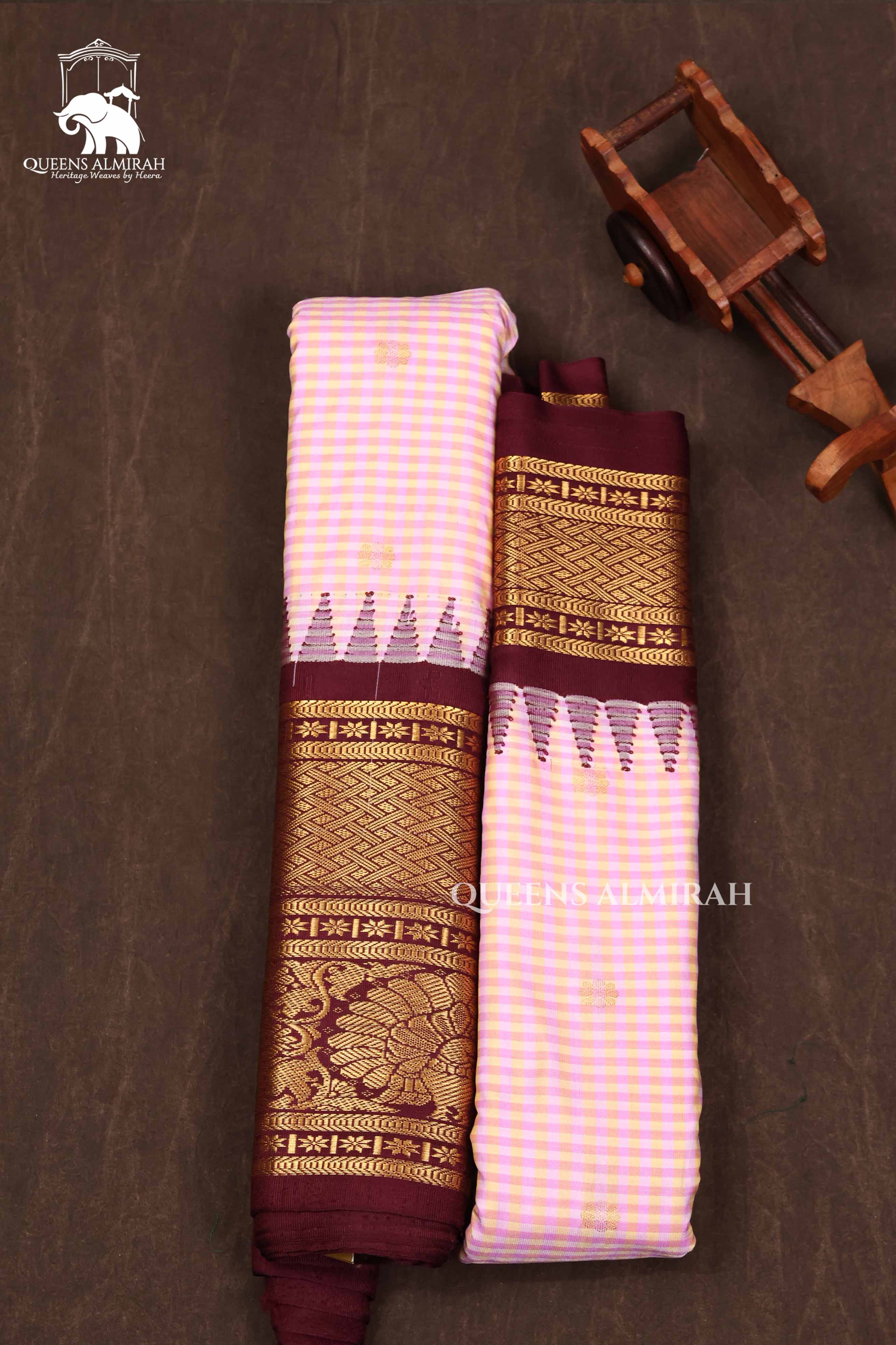 Pink Kattam With Brown Semi Gadwal Silk Saree