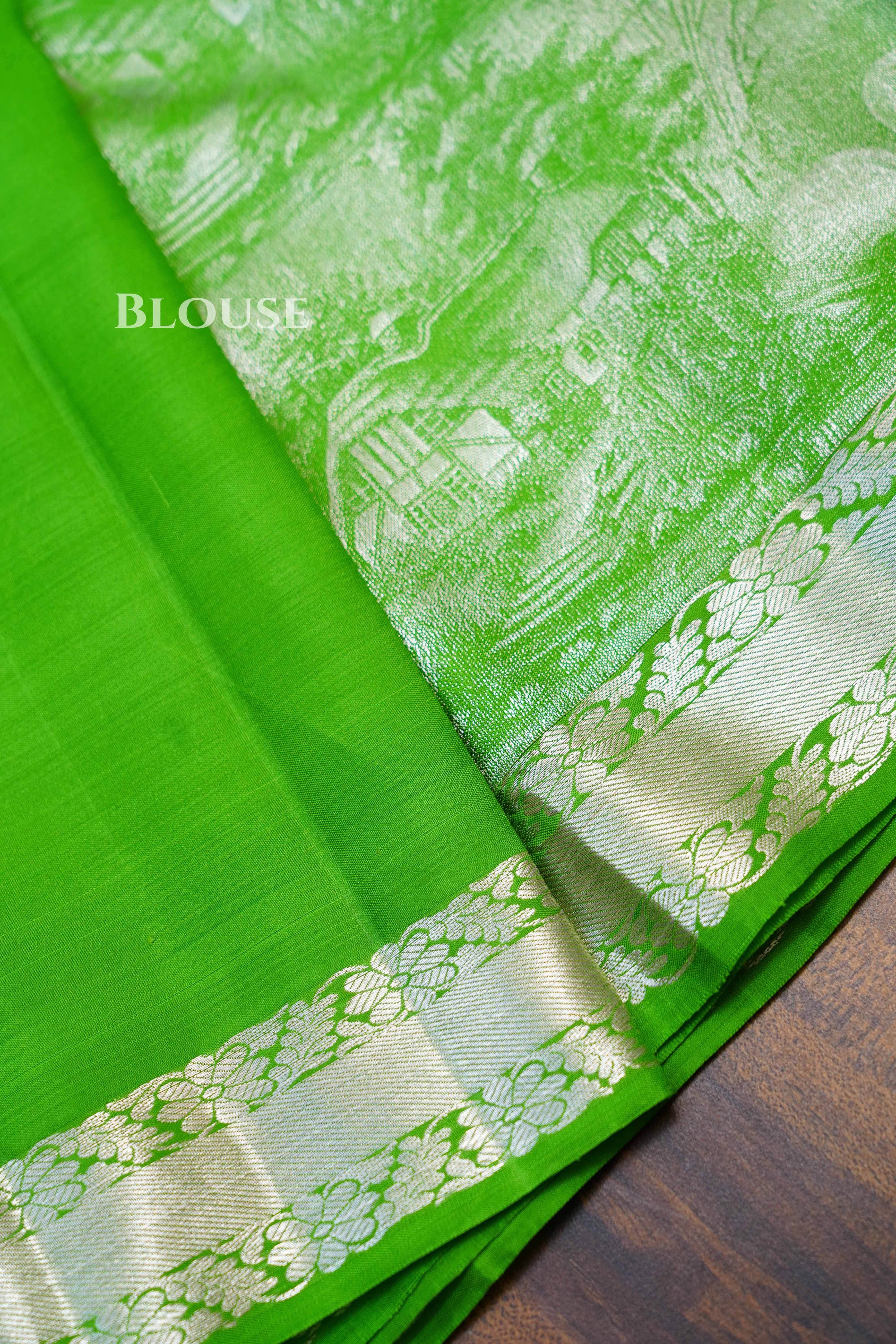Parrot Green With Rani Pink  Kanchivaram Silk Saree