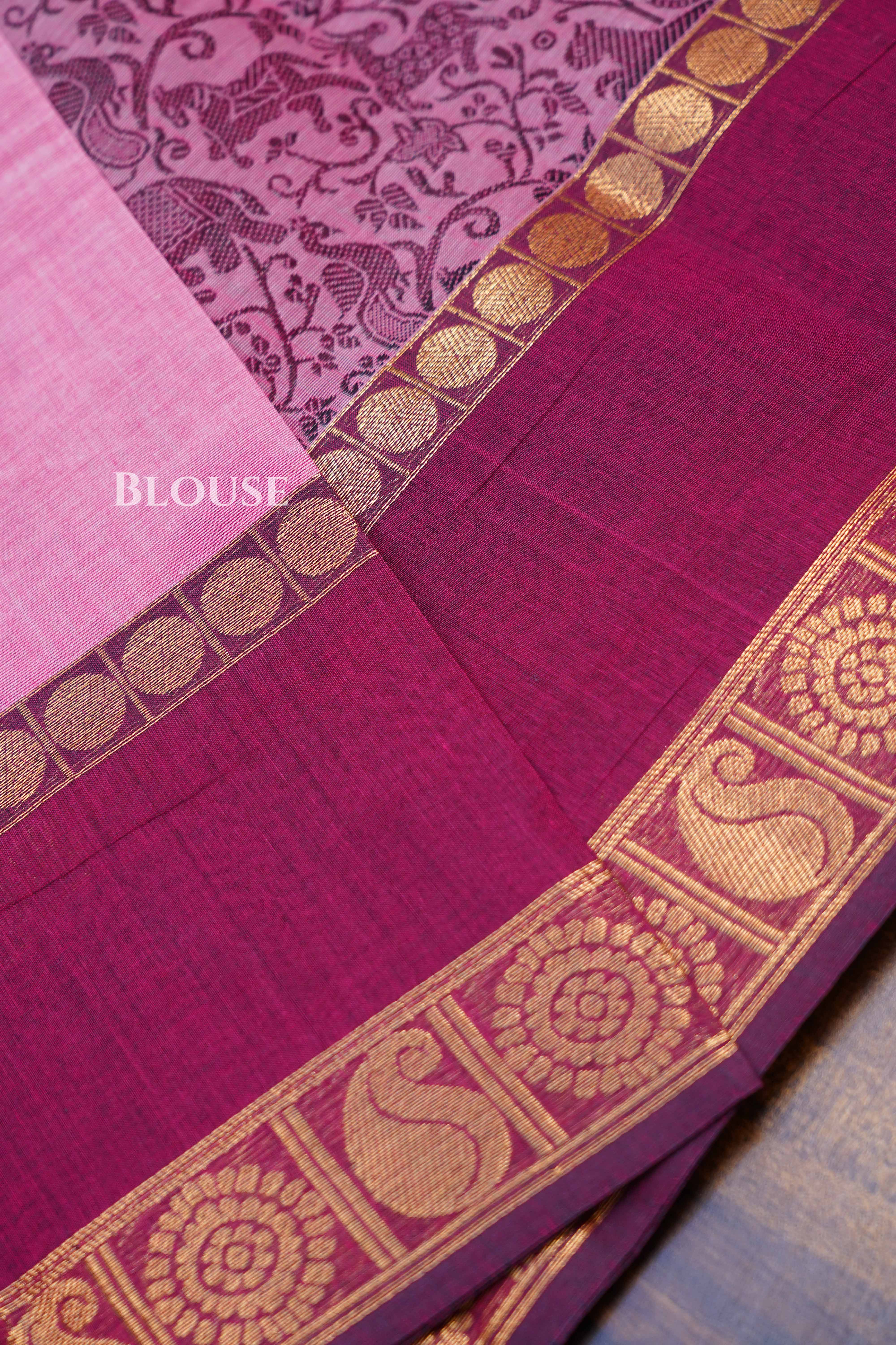 Pink With Maroon Kanchi Cotton Saree