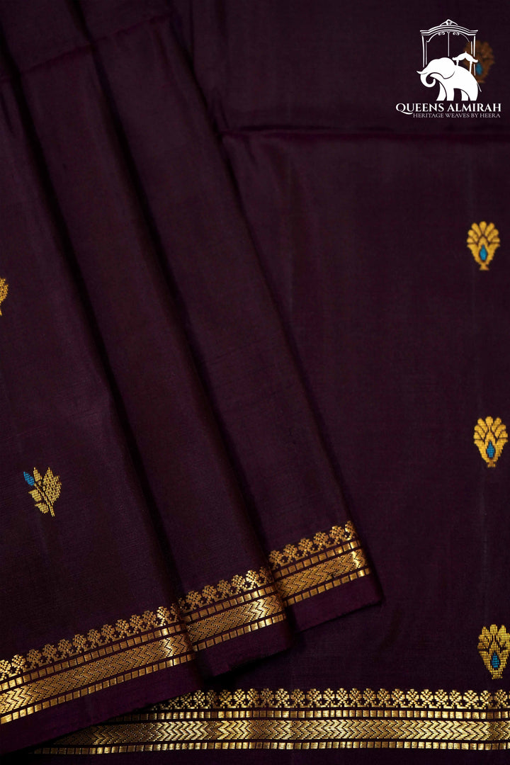 DEEP COFFEE BROWN WITH GOLD BORDER SOFT SILK SAREE - Queens Jewel Emporium