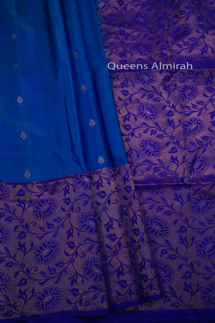 MEDIUM PERISAN BLUE WITH PERISAN INDIGO DESIGNER SILK SAREE - Queens Jewel Emporium