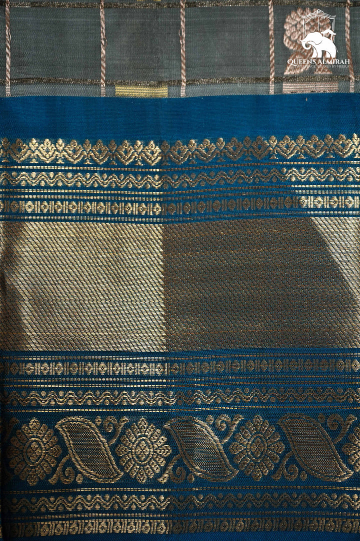 PALE SKY BLUE WITH NILE BLUE KANCHIVARAM SILK SAREE - Queens Jewel Emporium