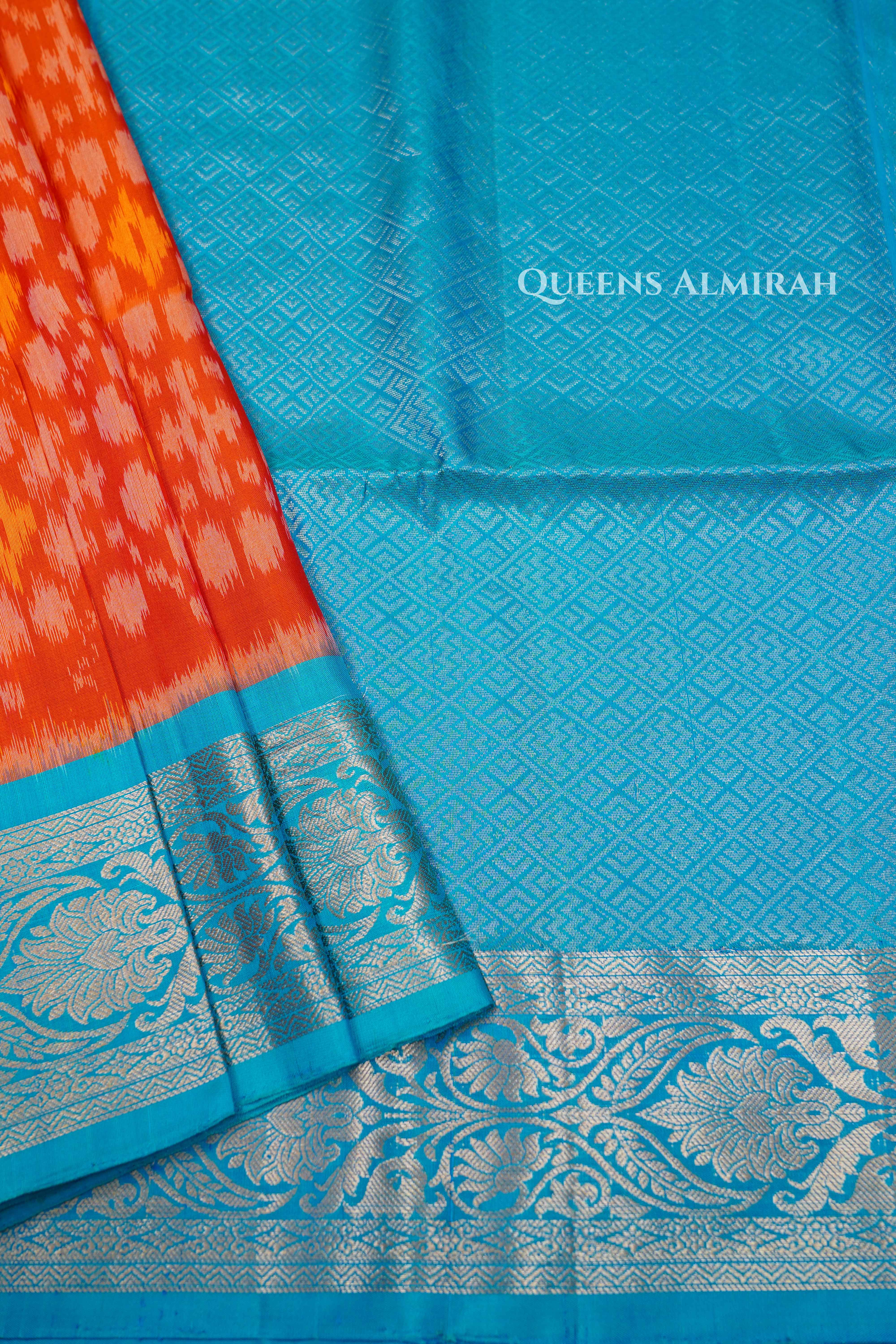 Fanta Orange With Blue Pure Soft Silk Saree