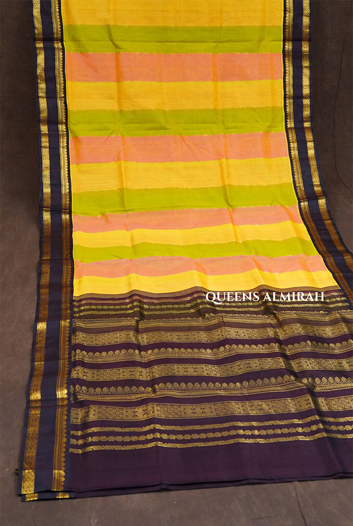 Multi Color With Black Varisapet Border Pure Silk Cotton Saree